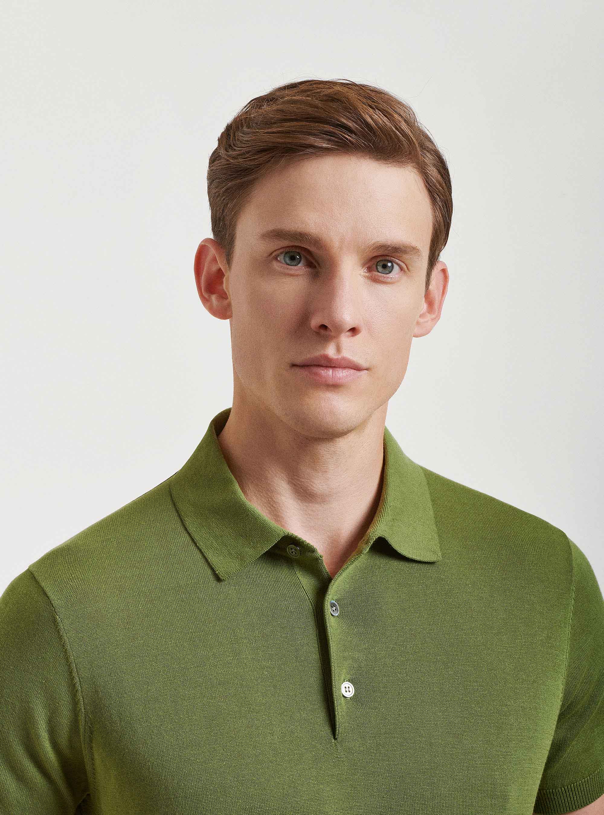 Polo in maglia in puro cotone extrafine, OLIVA