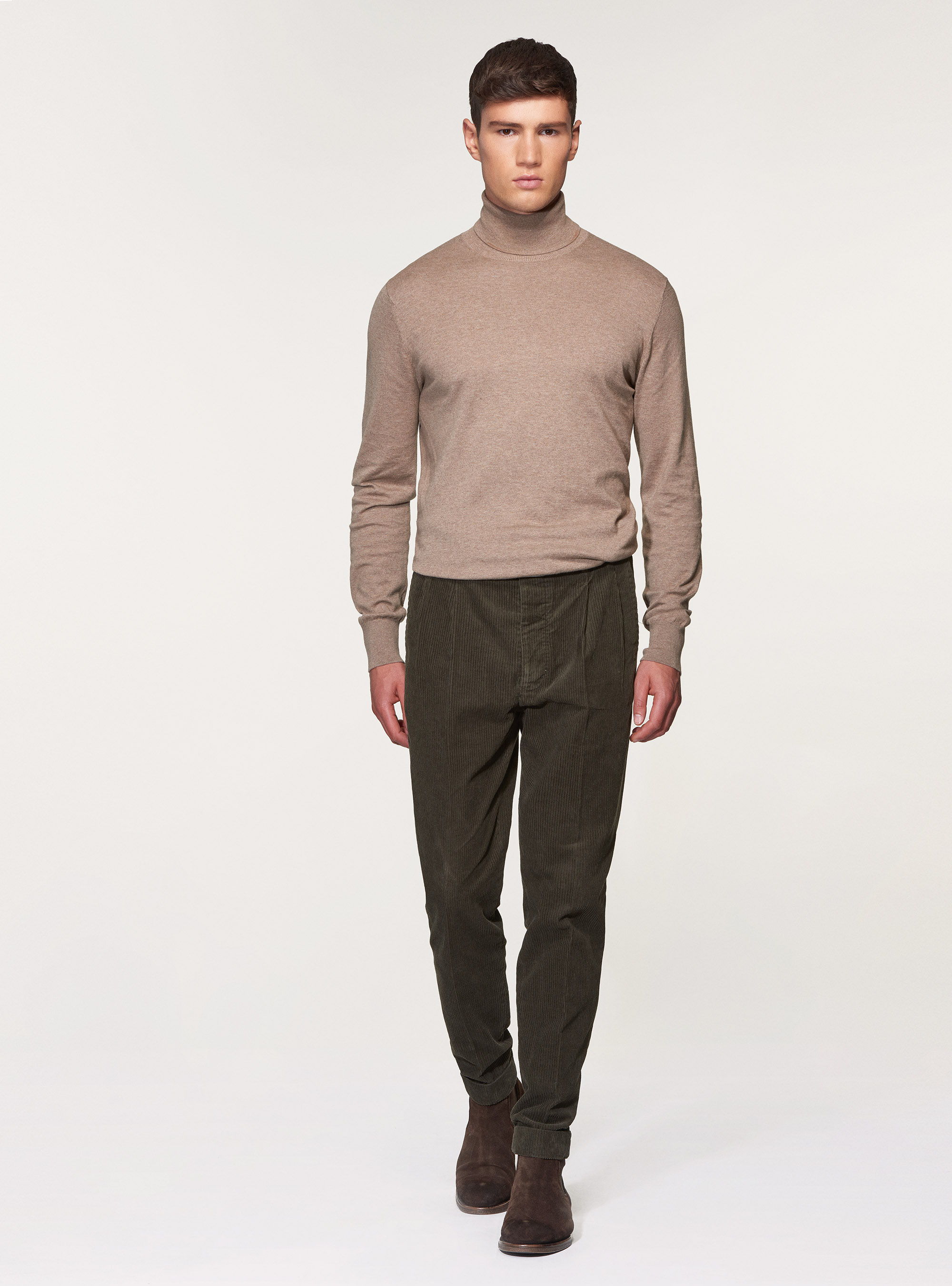 Pantaloni doppia pince in velluto di cotone, VERDE