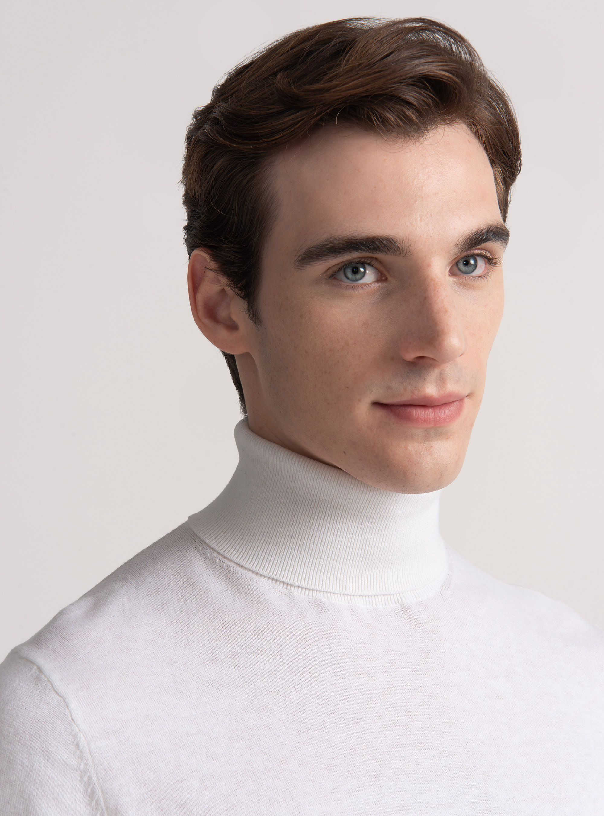 Silk and cashmere cotton turtleneck, WHITE