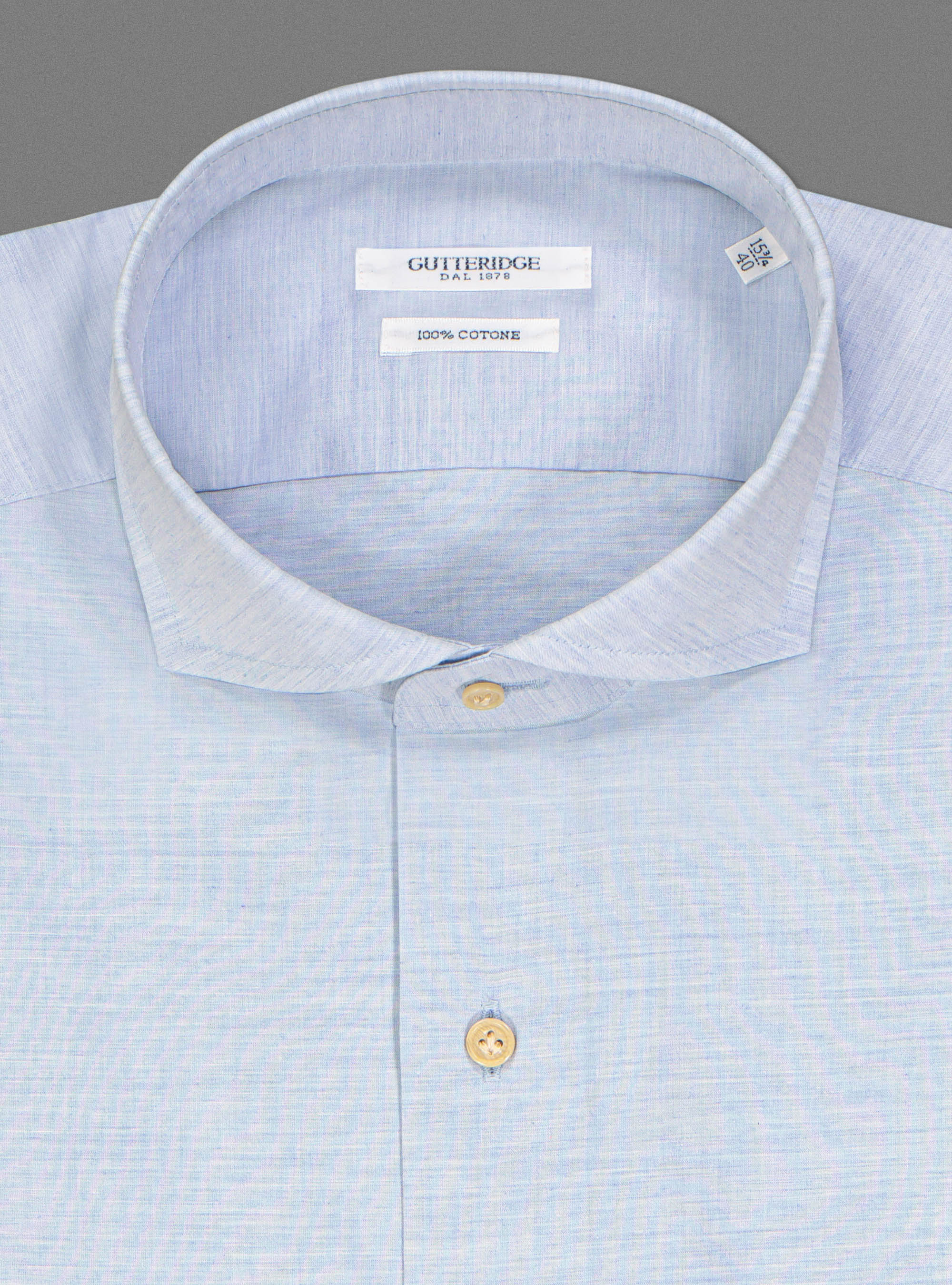 Camicia collo francese in leggera mussola di cotone, AZZURRO