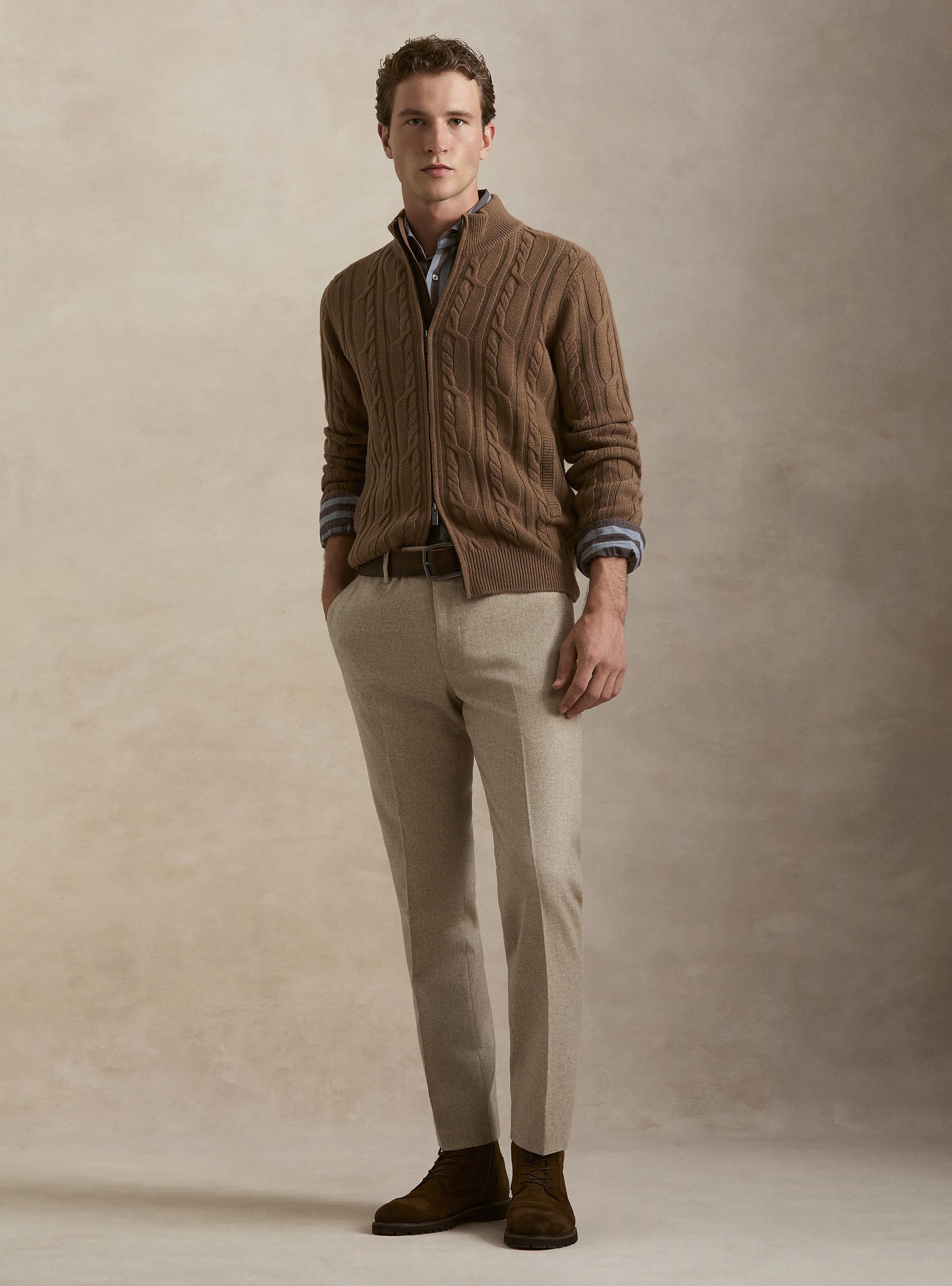 Wool blend flannel trousers, SAND
