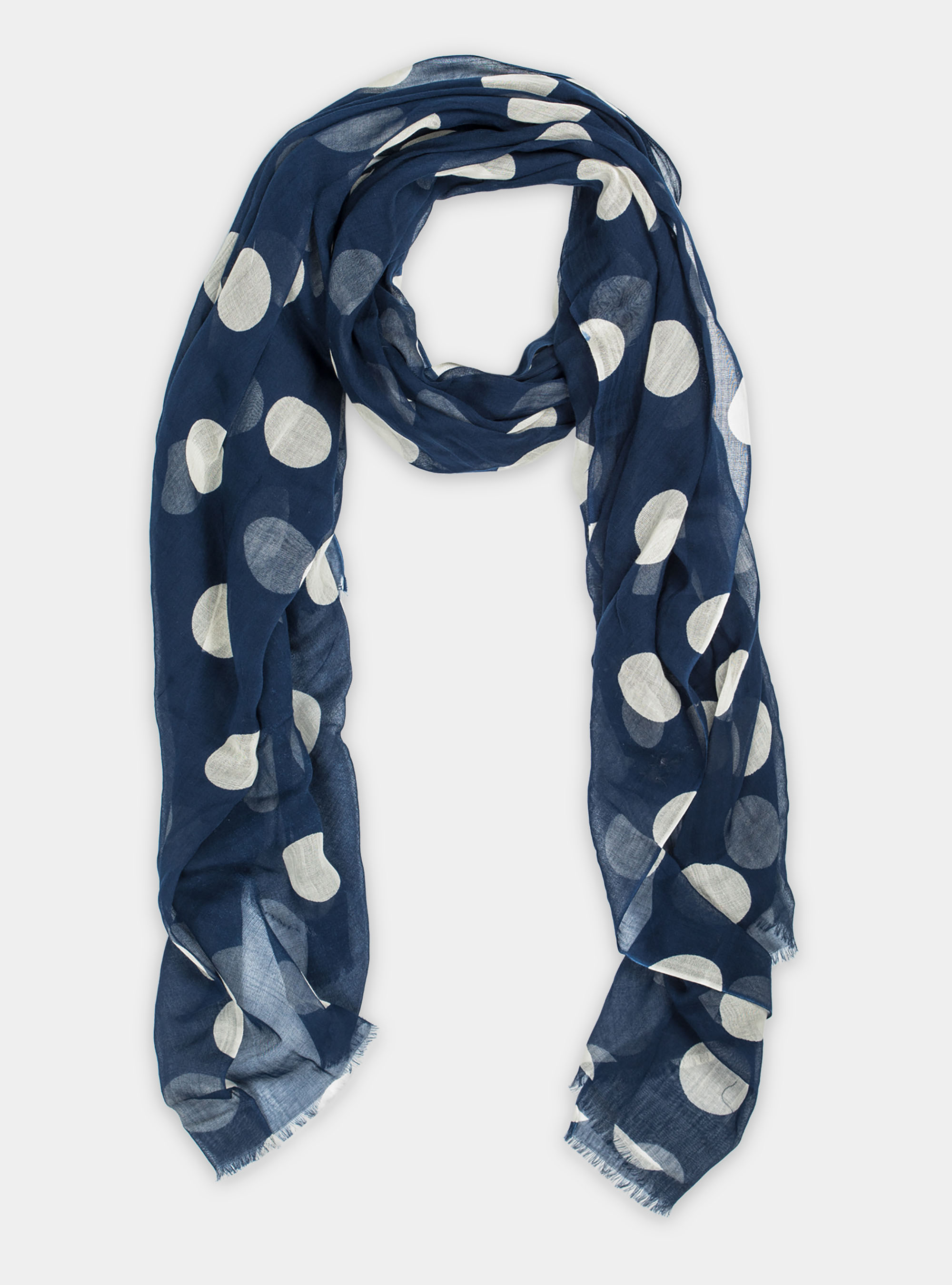 Cotton scarf with large polka dots, BLUE
