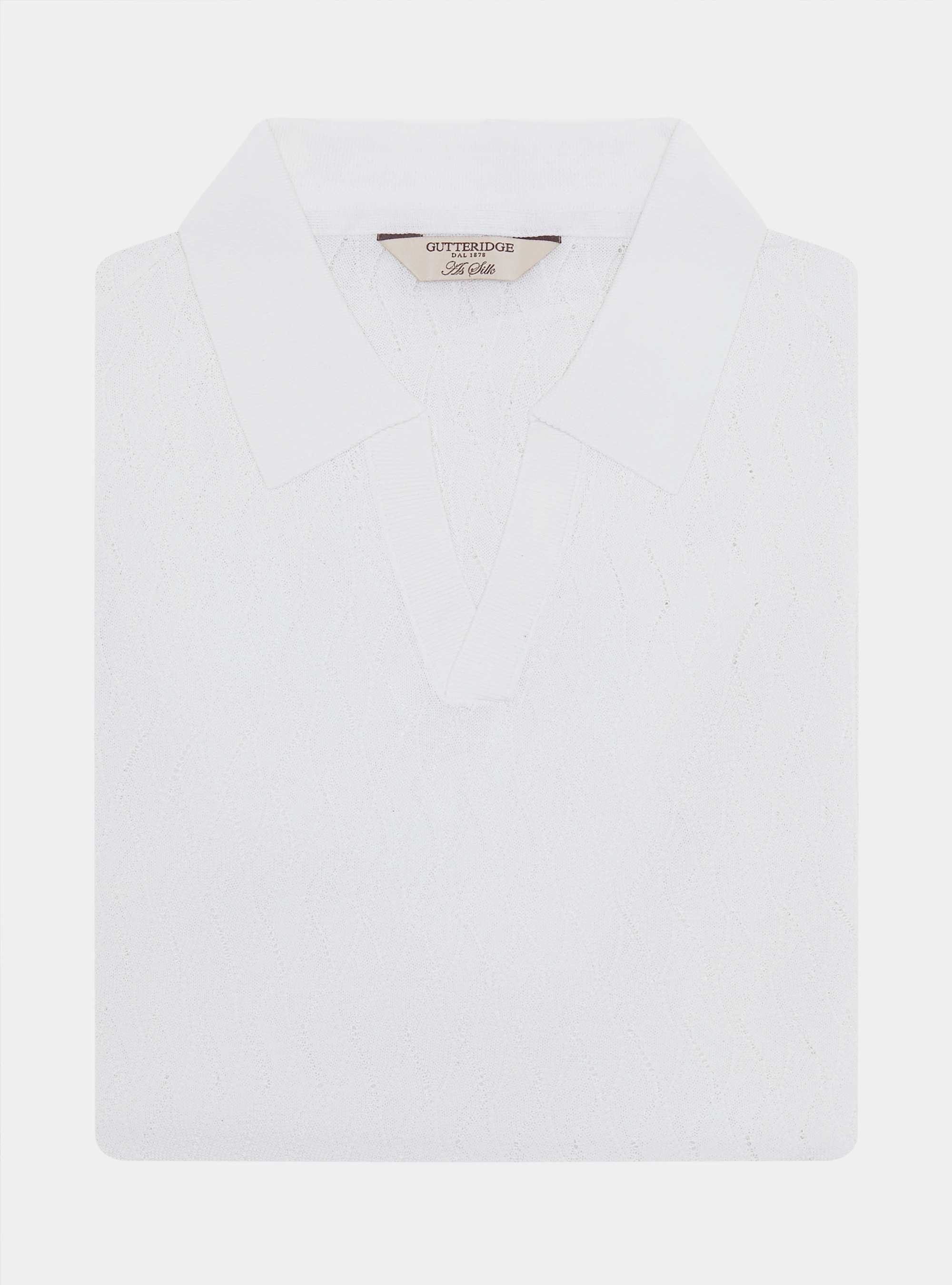 Polo in maglia traforata senza bottoni in cotone e seta, BIANCO