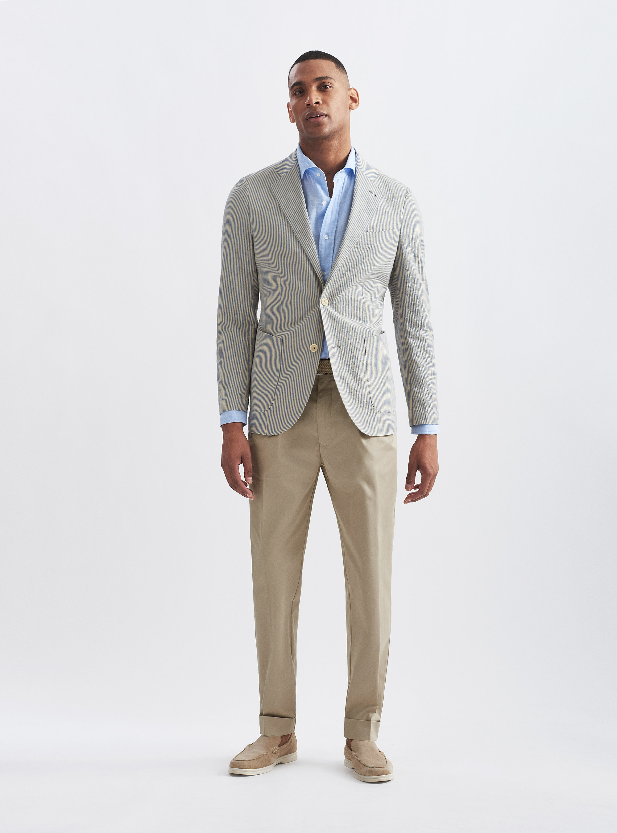 Striped cotton and linen seersucker 