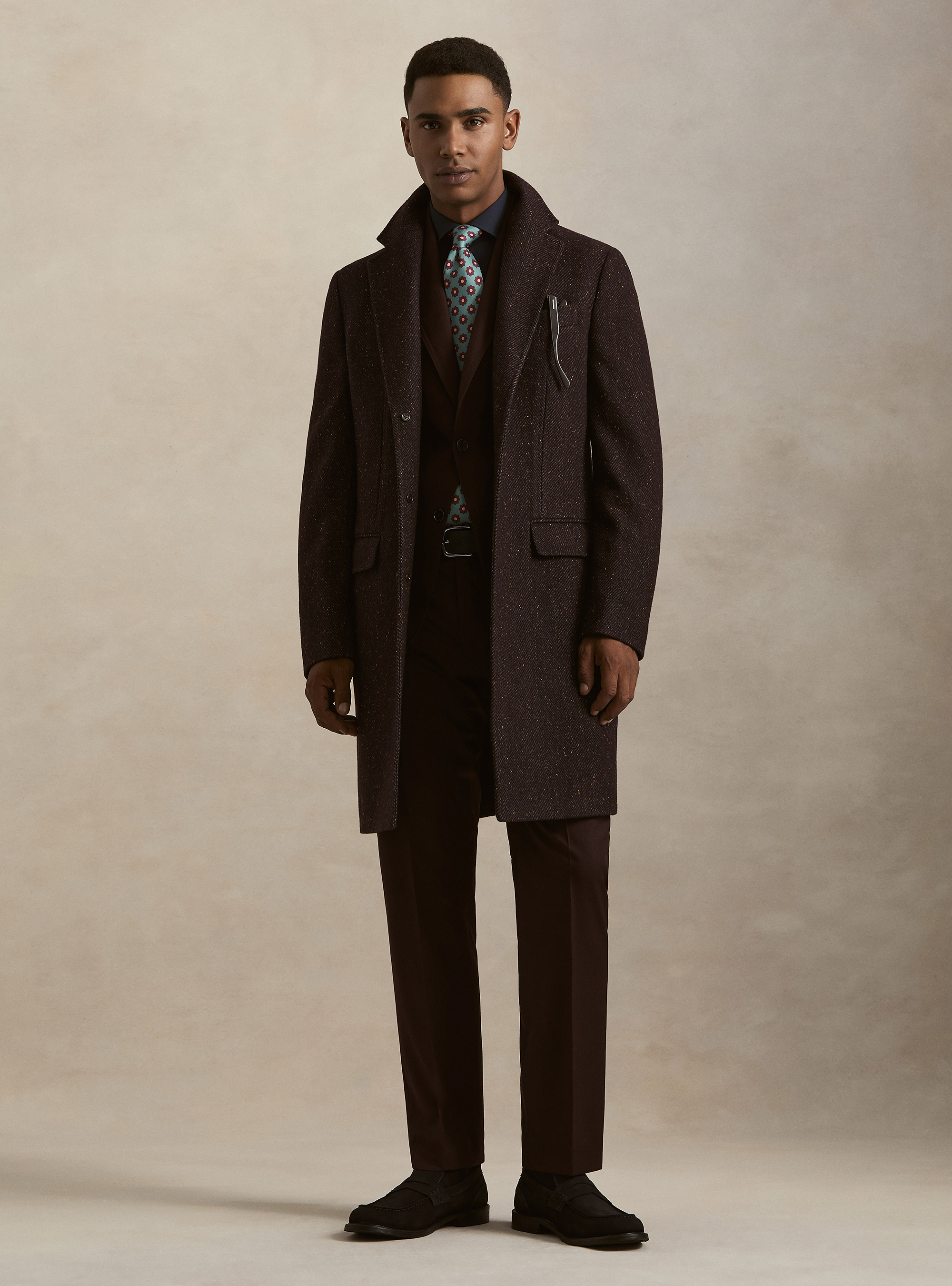 Wool-blend boutonn&eacute; coat, BORDEAUX