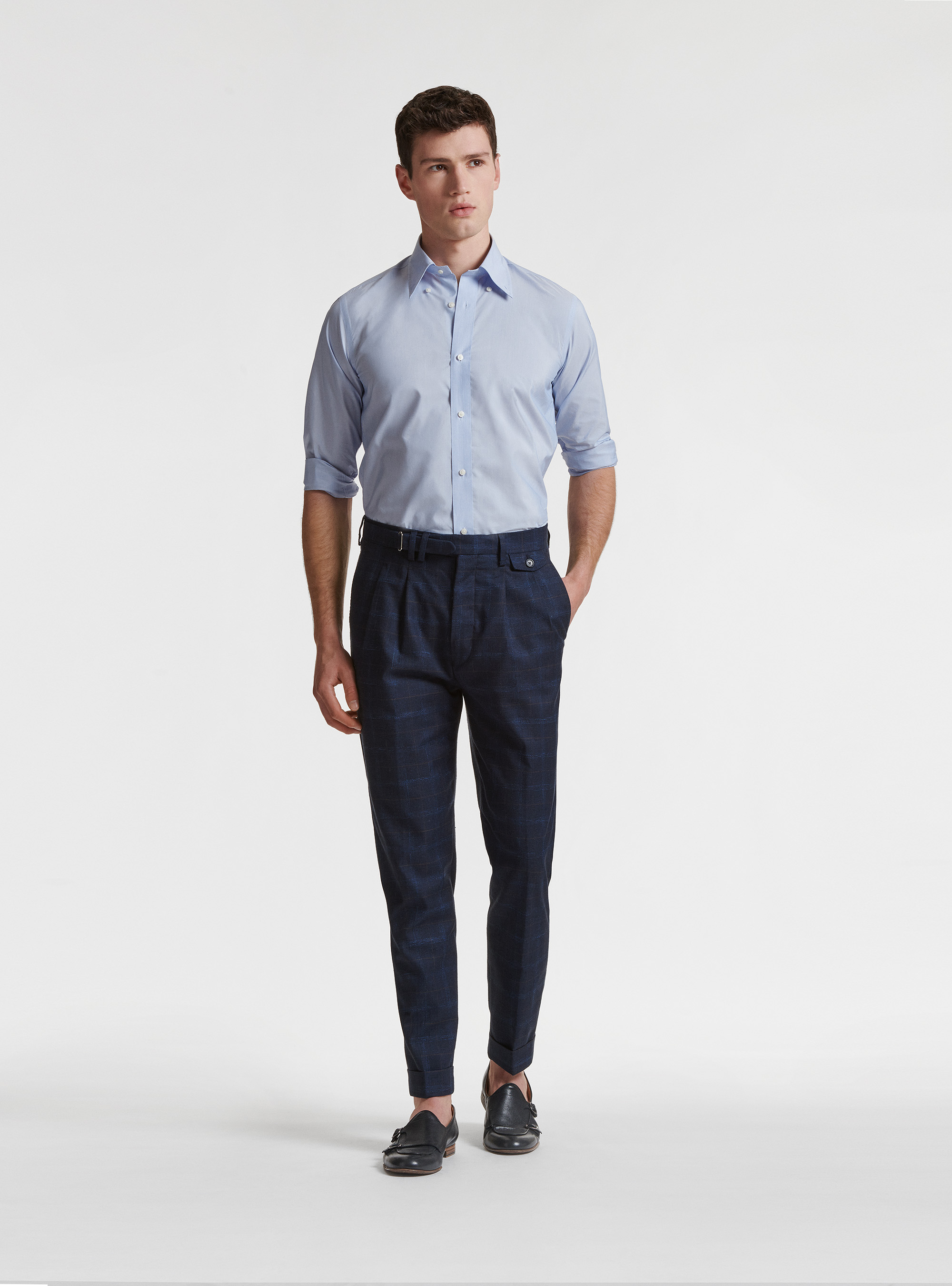 Camicia collo button down in misto cotone Ecomade, AZZURRO