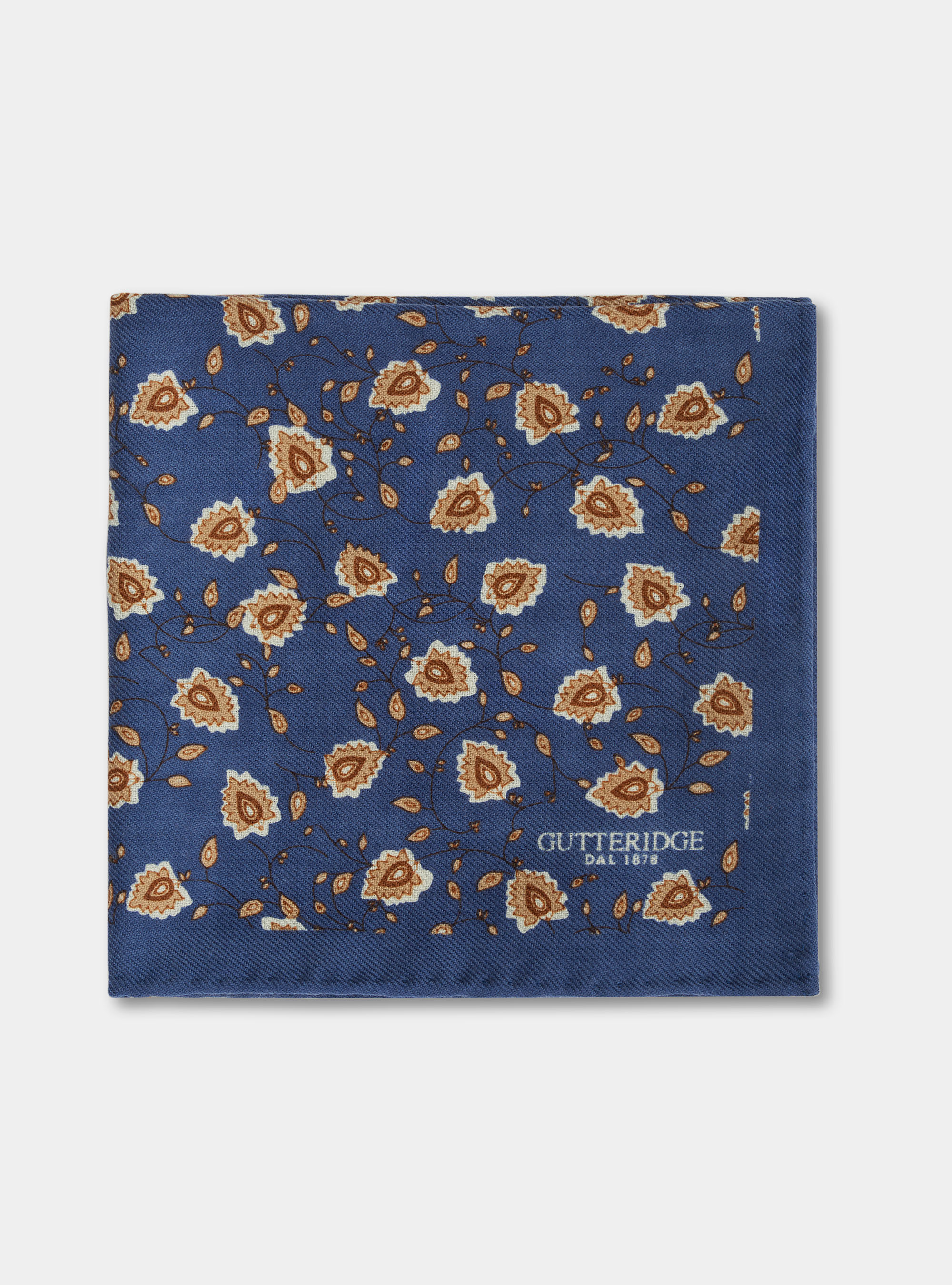 Flower print wool pocket square, BLUE