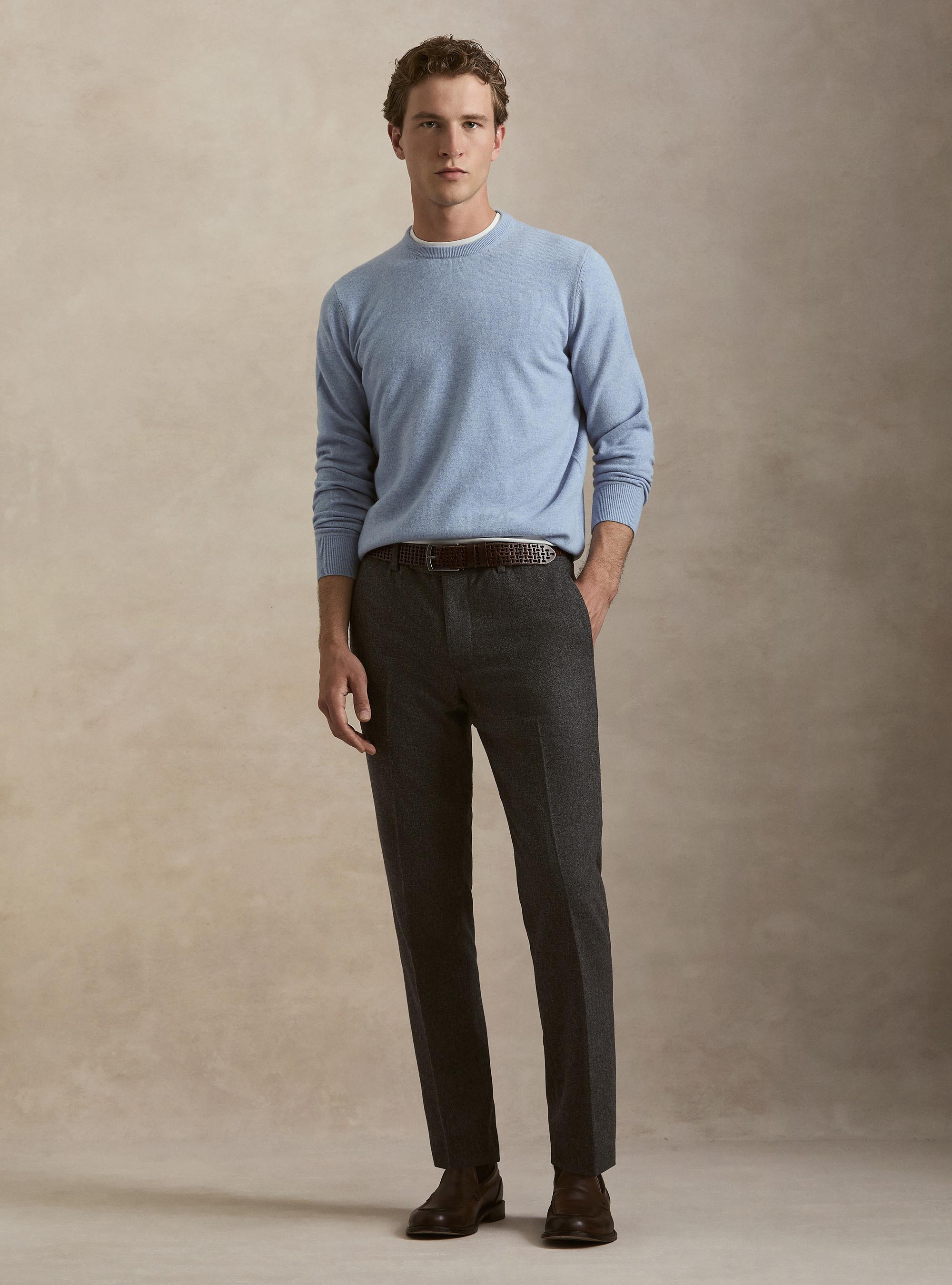 Lambswool and cashmere crewneck sweater, AZZURRO POLVERE 0283C
