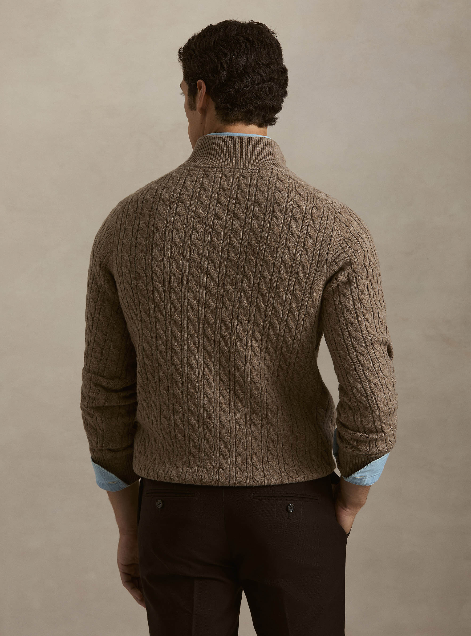 Cable-knit wool and cashmere mock neck sweater, MUD