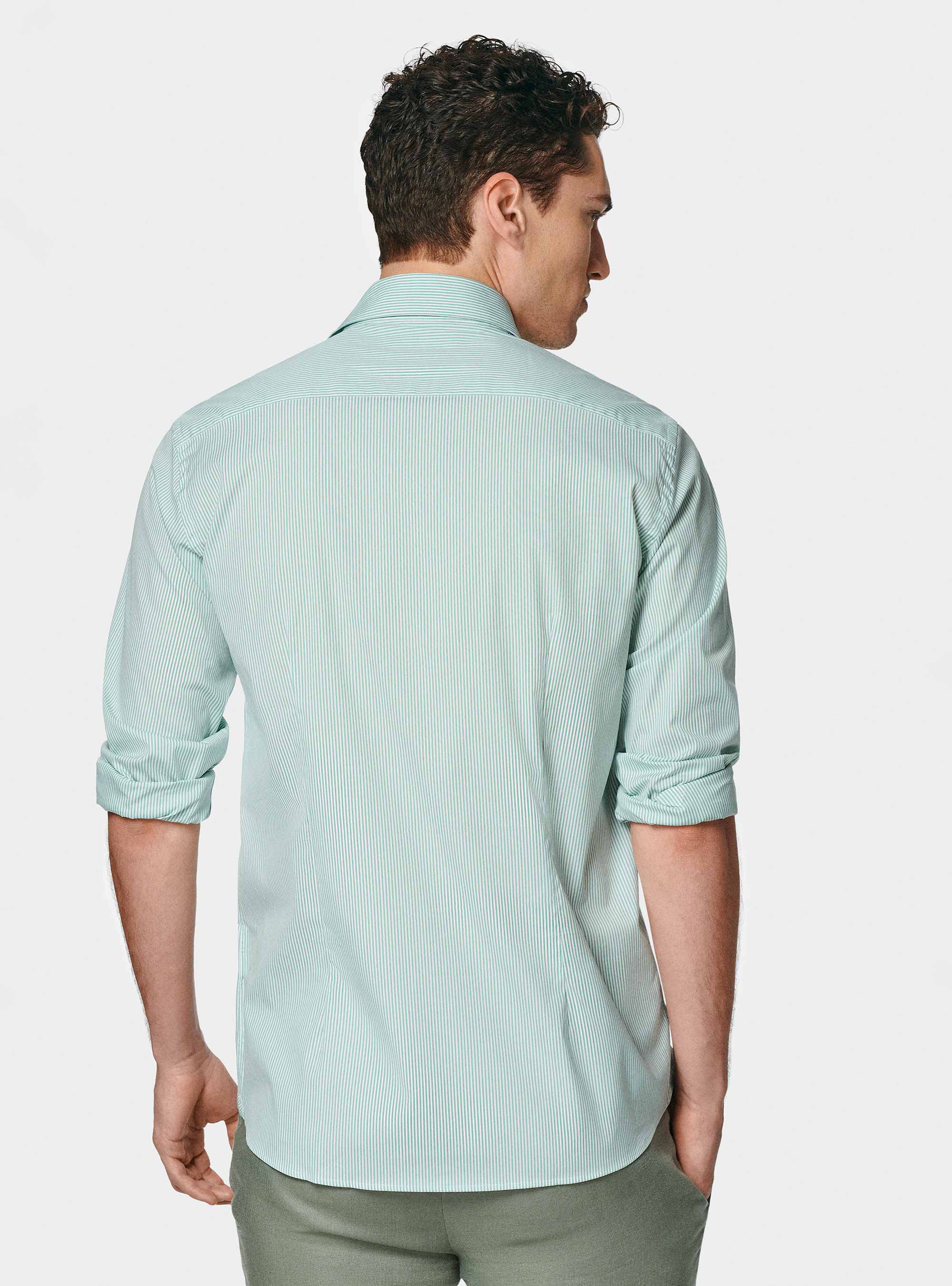 Chemise à rayures en popeline stretch, SALVIA 0602C