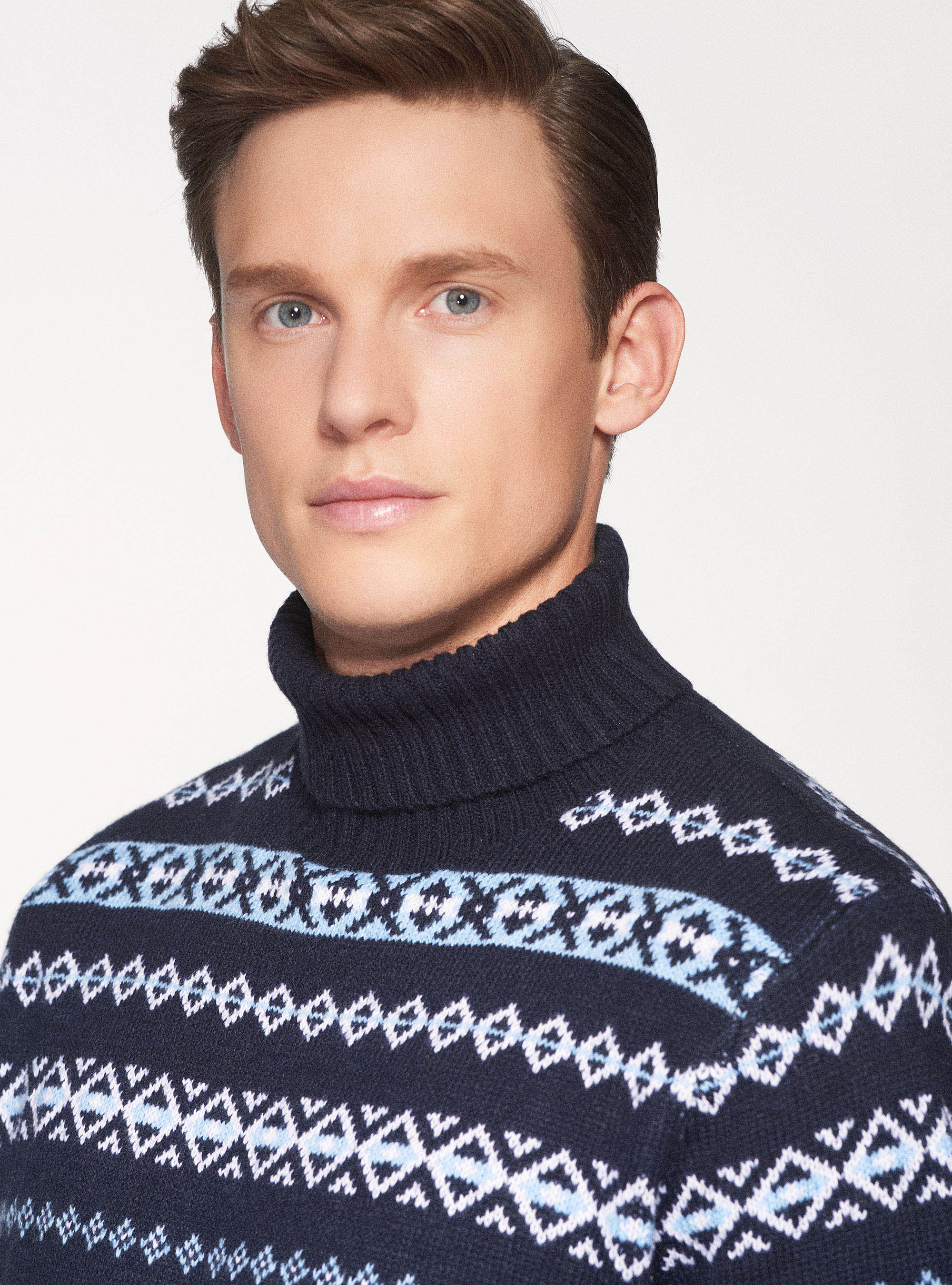 Maglia collo alto jacquard, BLU NAVY