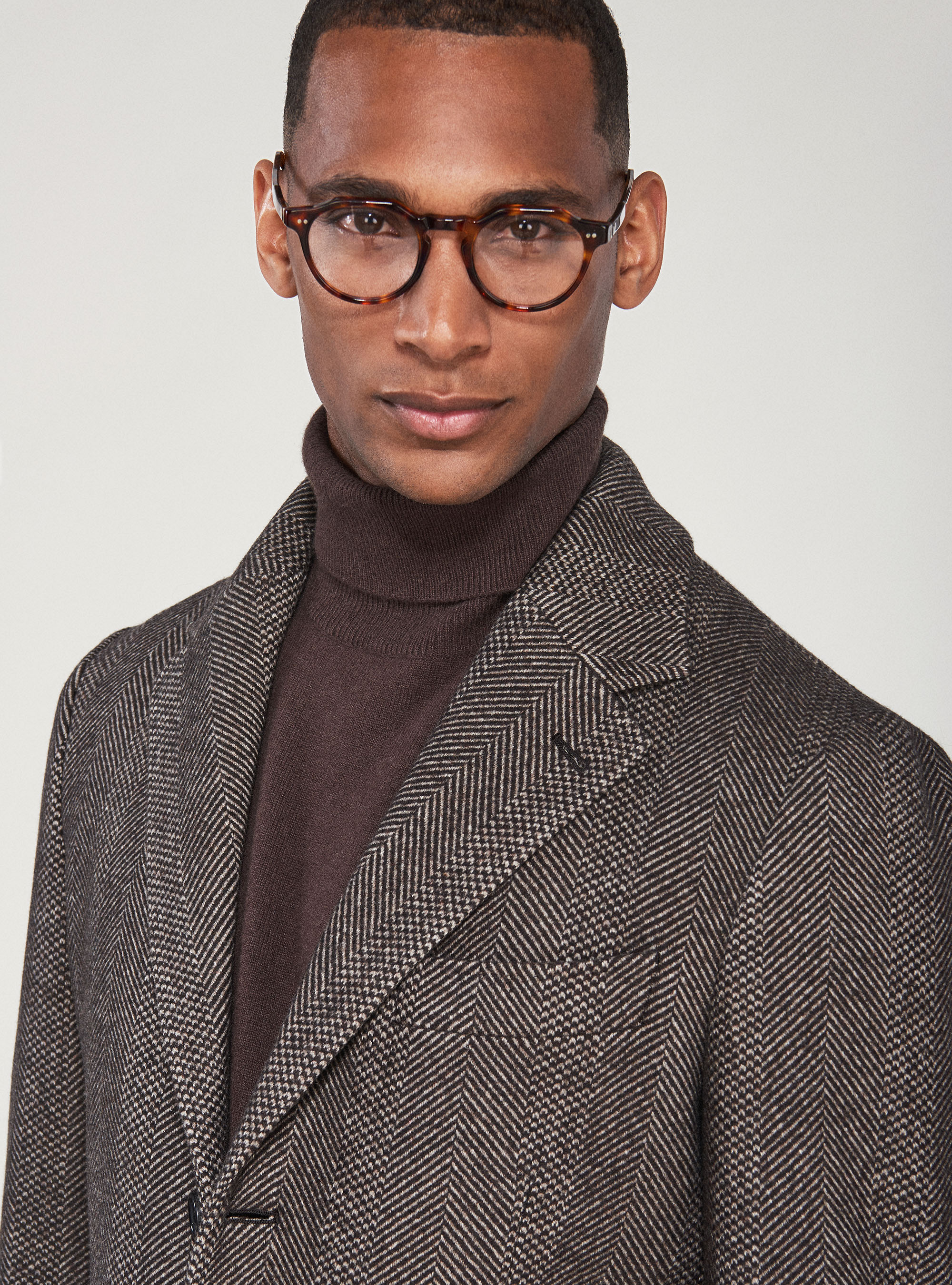 Abrigo de espiga en mezcla de lana, MARRON