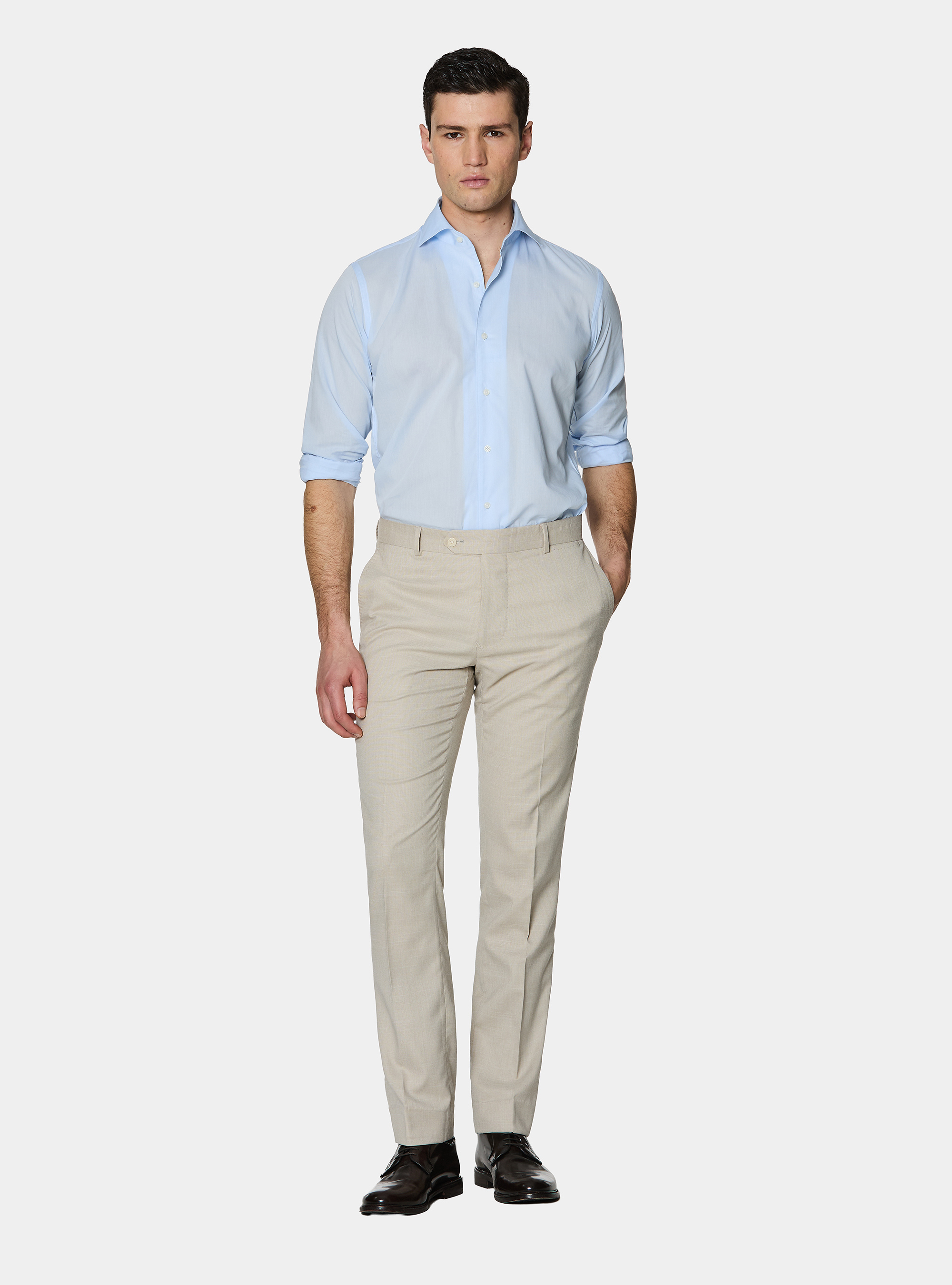 Cotton shirt with placket, LIGHT BLUE