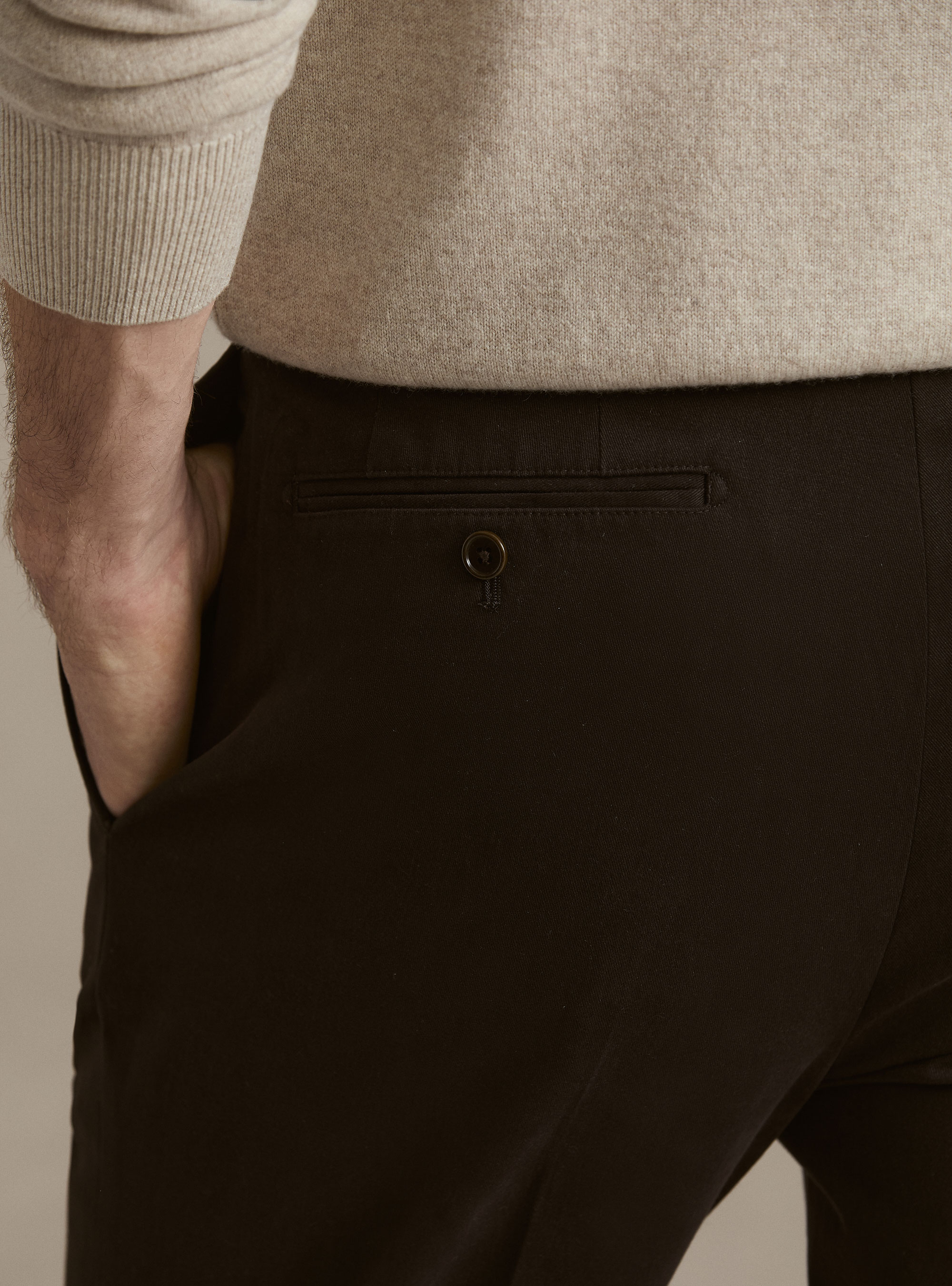 Cotton and cashmere twill pleated trousers, BROWN