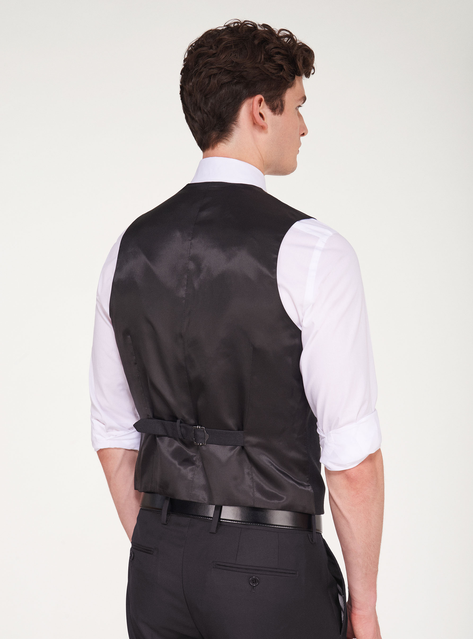 Super 120's wool waistcoat, ASPHALT GREY