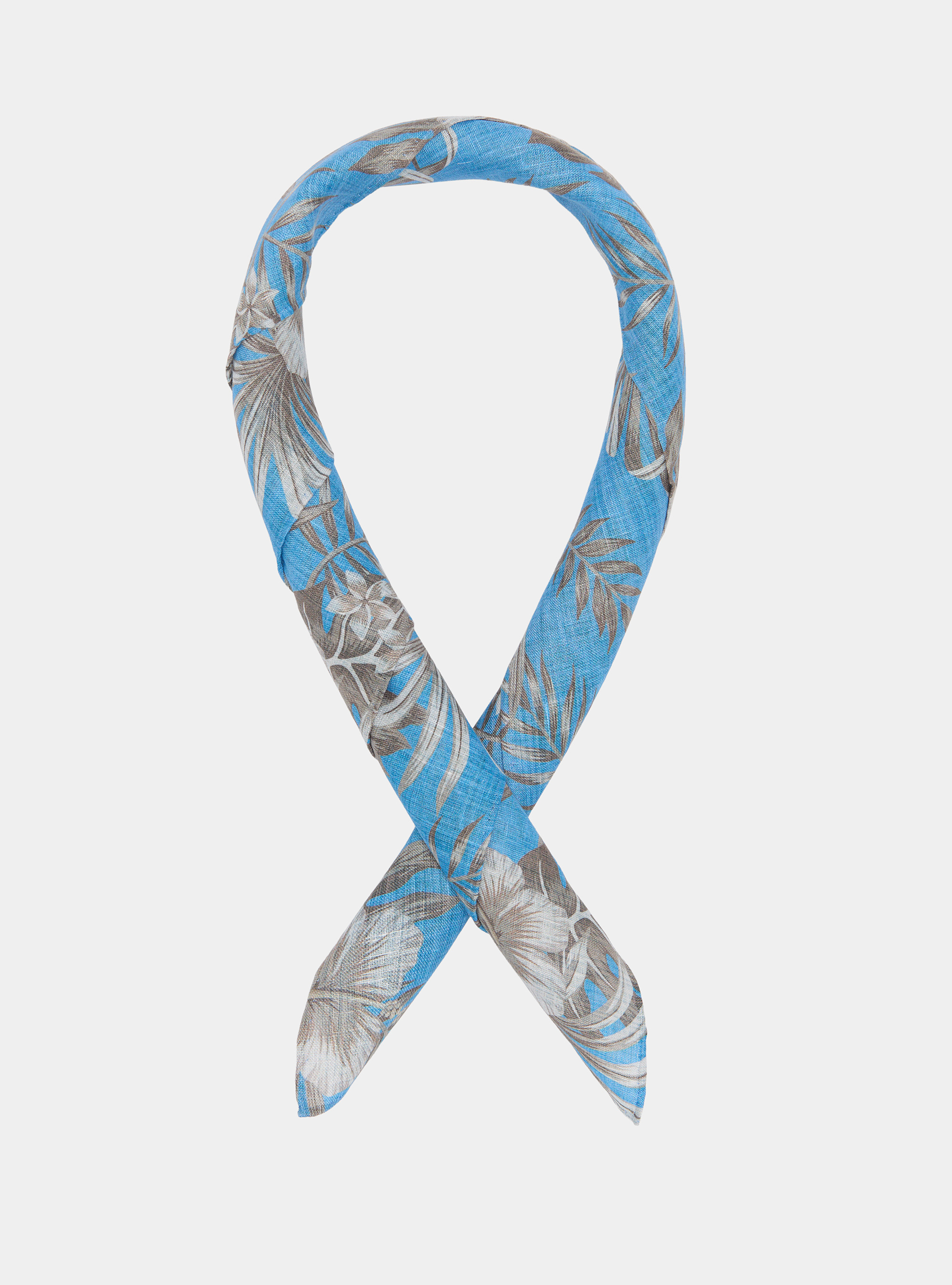 Foulard stampato con fantasia fiori  in lino, LIGHT BLUE