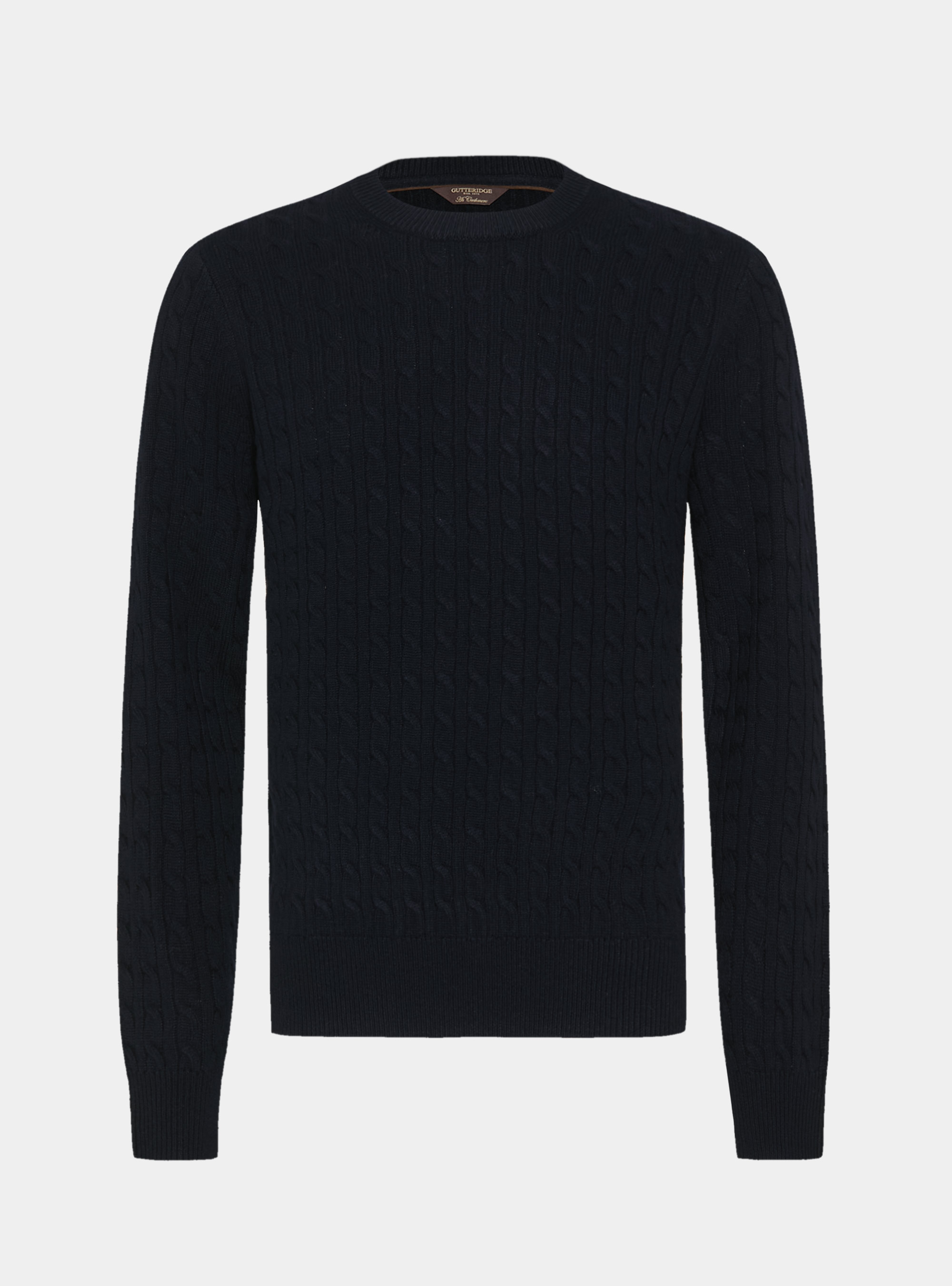 Girocollo in maglia con treccia in lana cashmere, BLU NAVY
