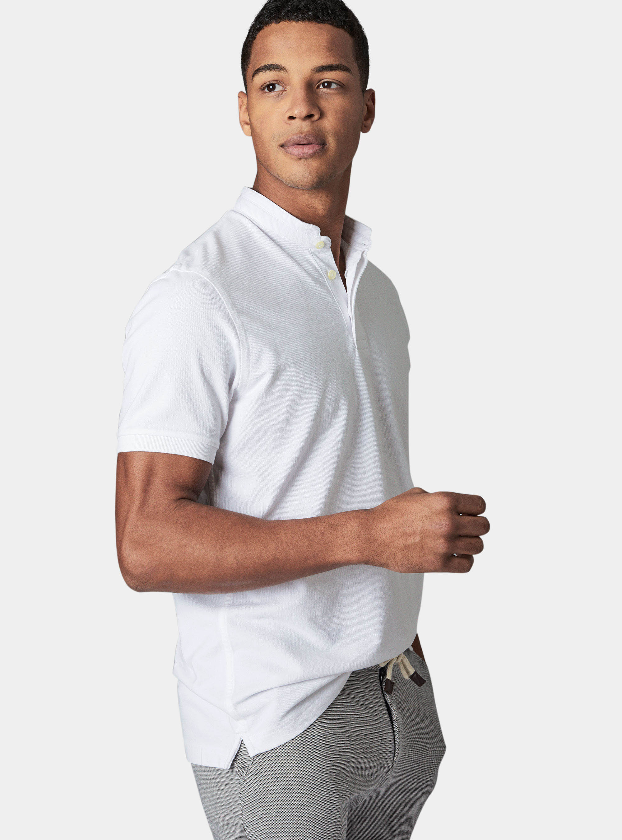 Polo con cuello coreano, BLANCO