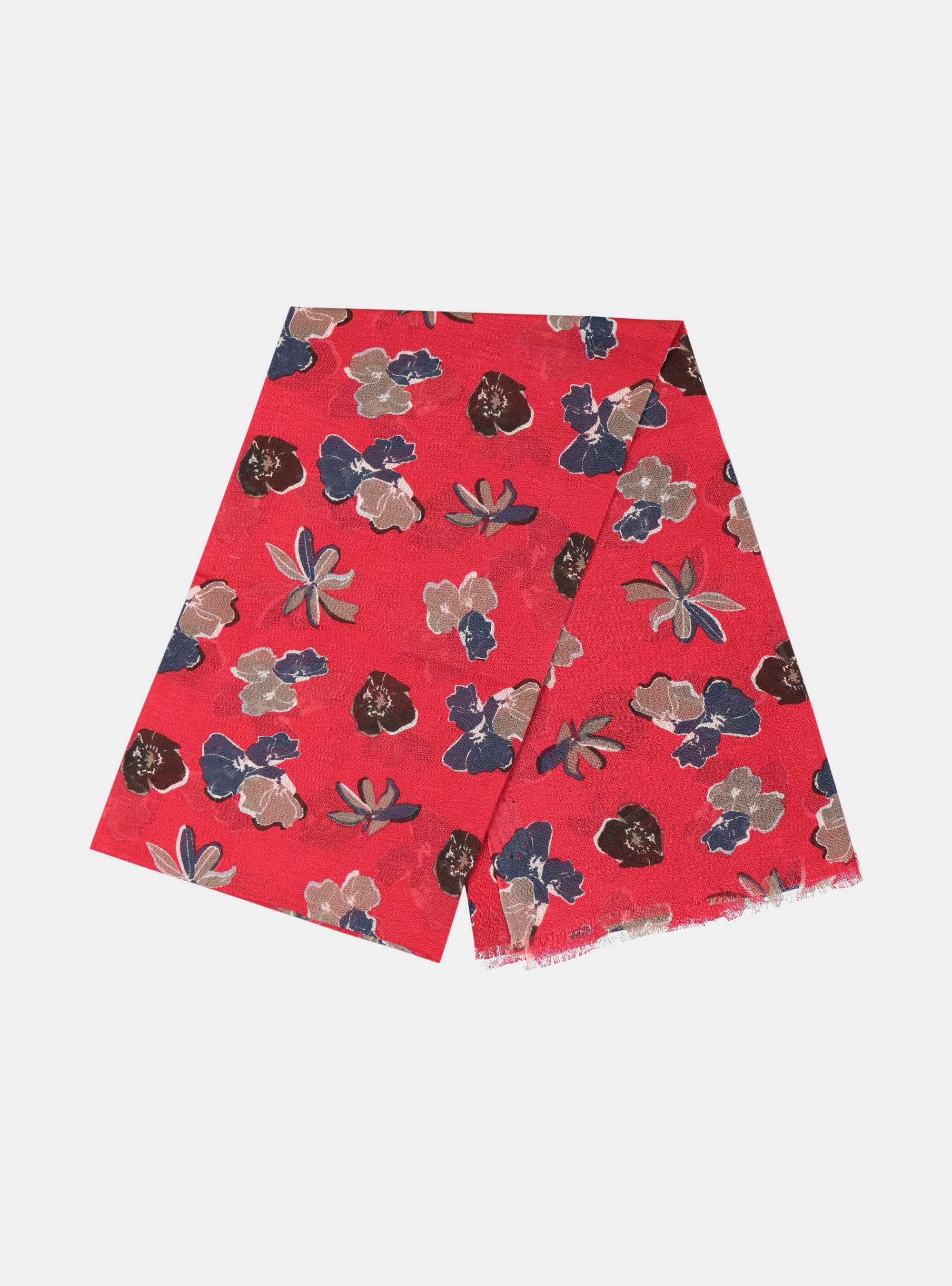 Sciarpa a fiori in misto lino, ROSSO