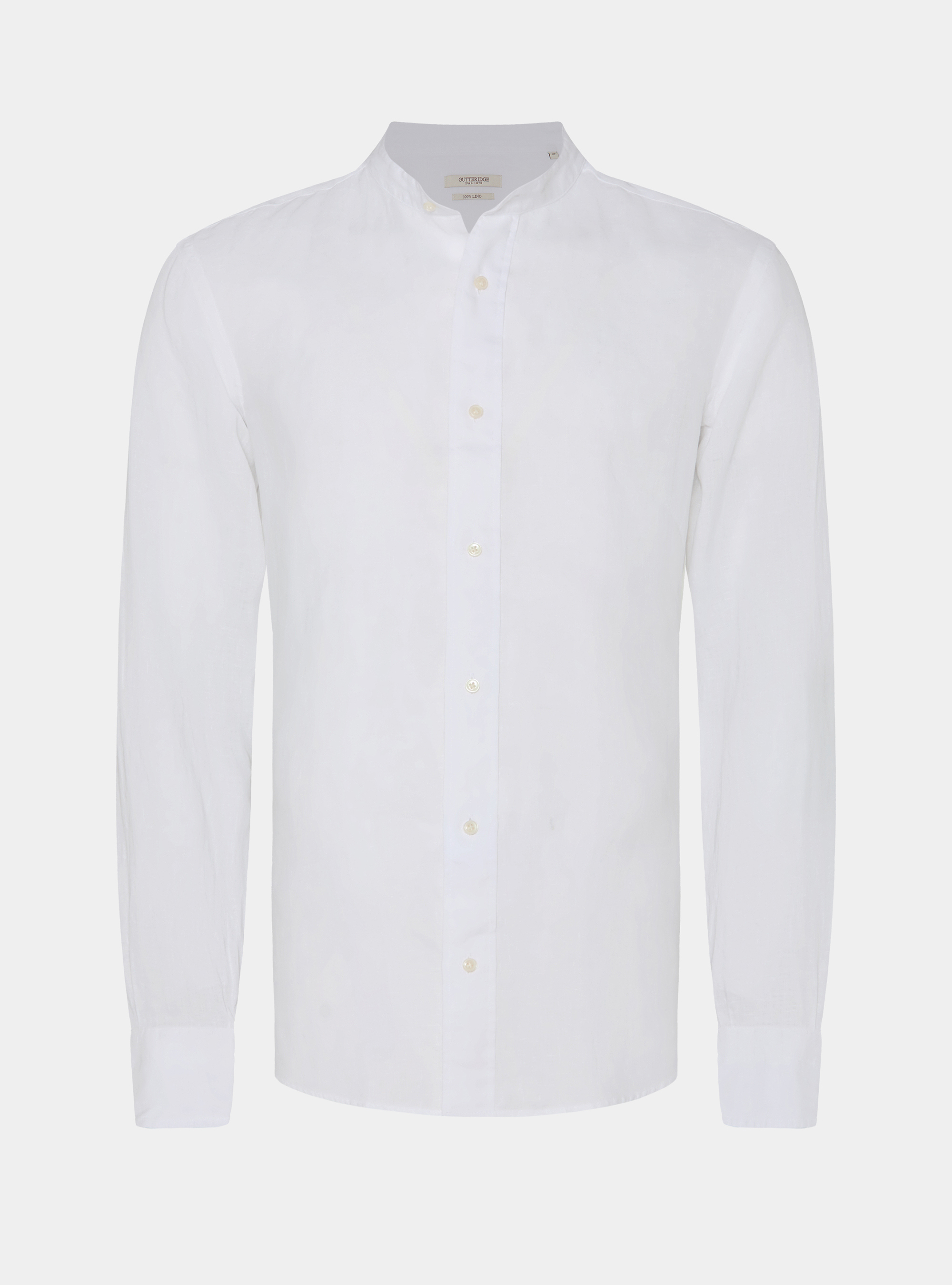 Camicia coreana in puro lino, BIANCO
