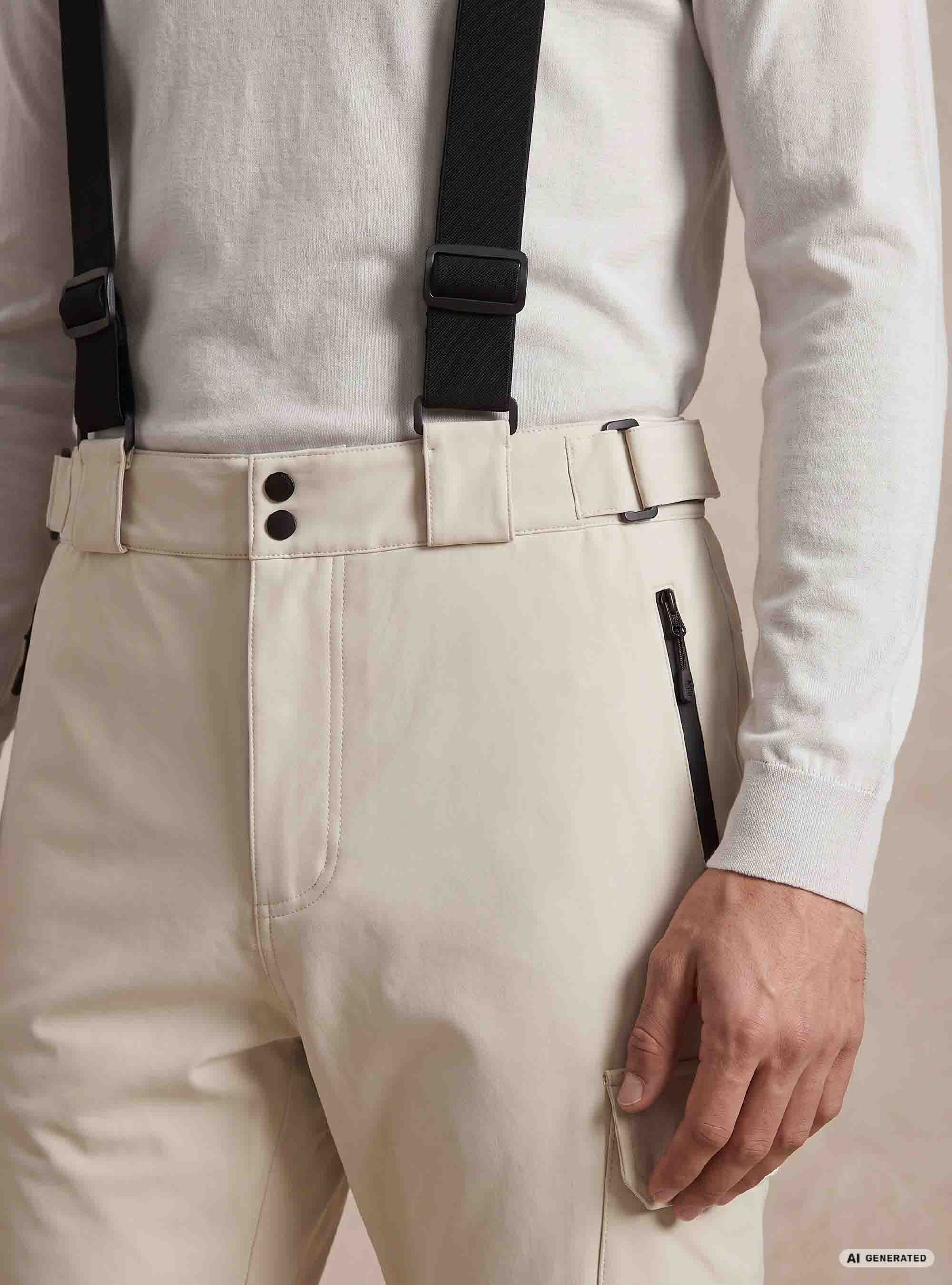 Pantaloni da sci con tasconi e bretelle, PANNA