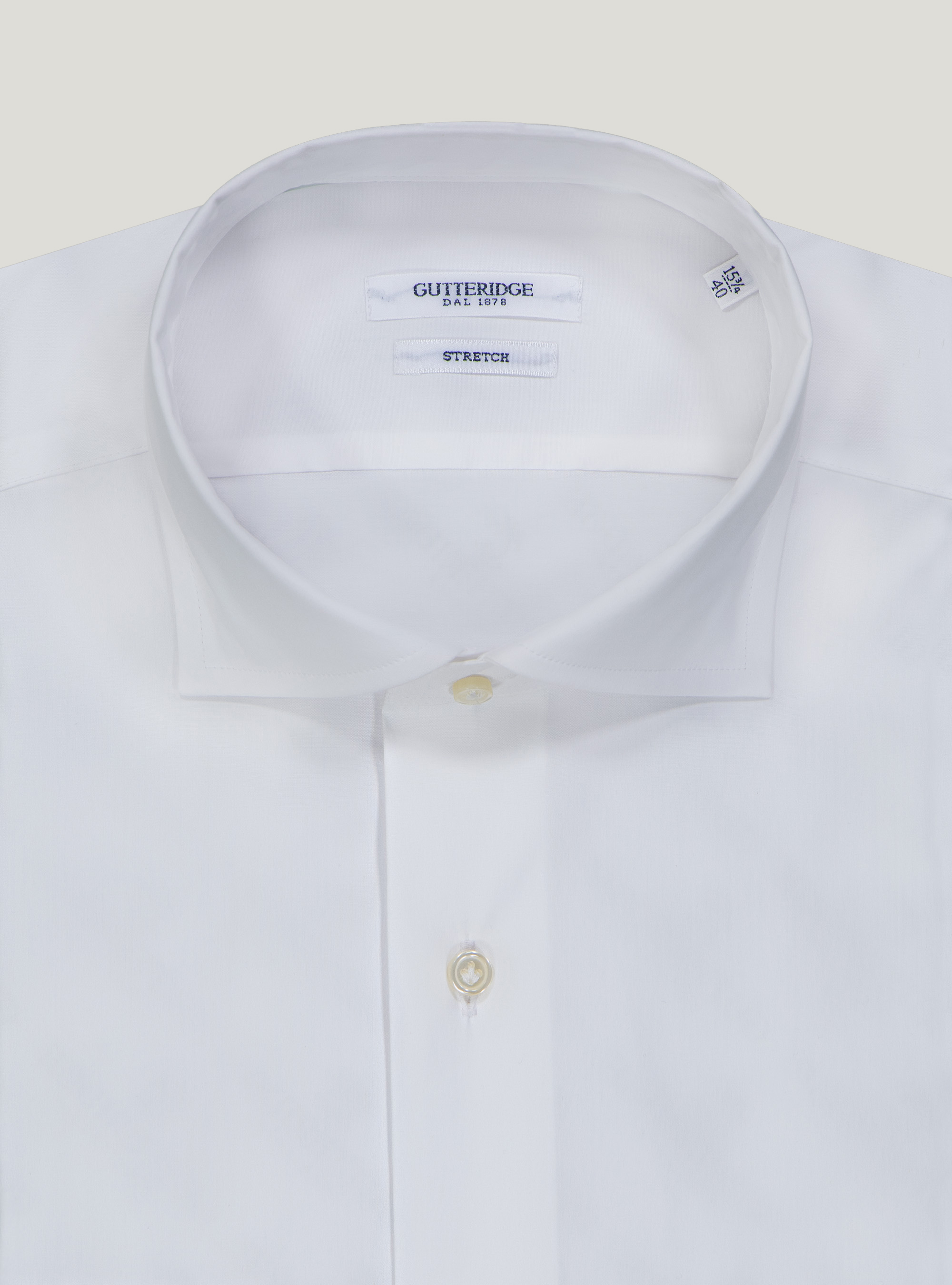 Camicia con collo francese popline stretch unito, BIANCO 0099C