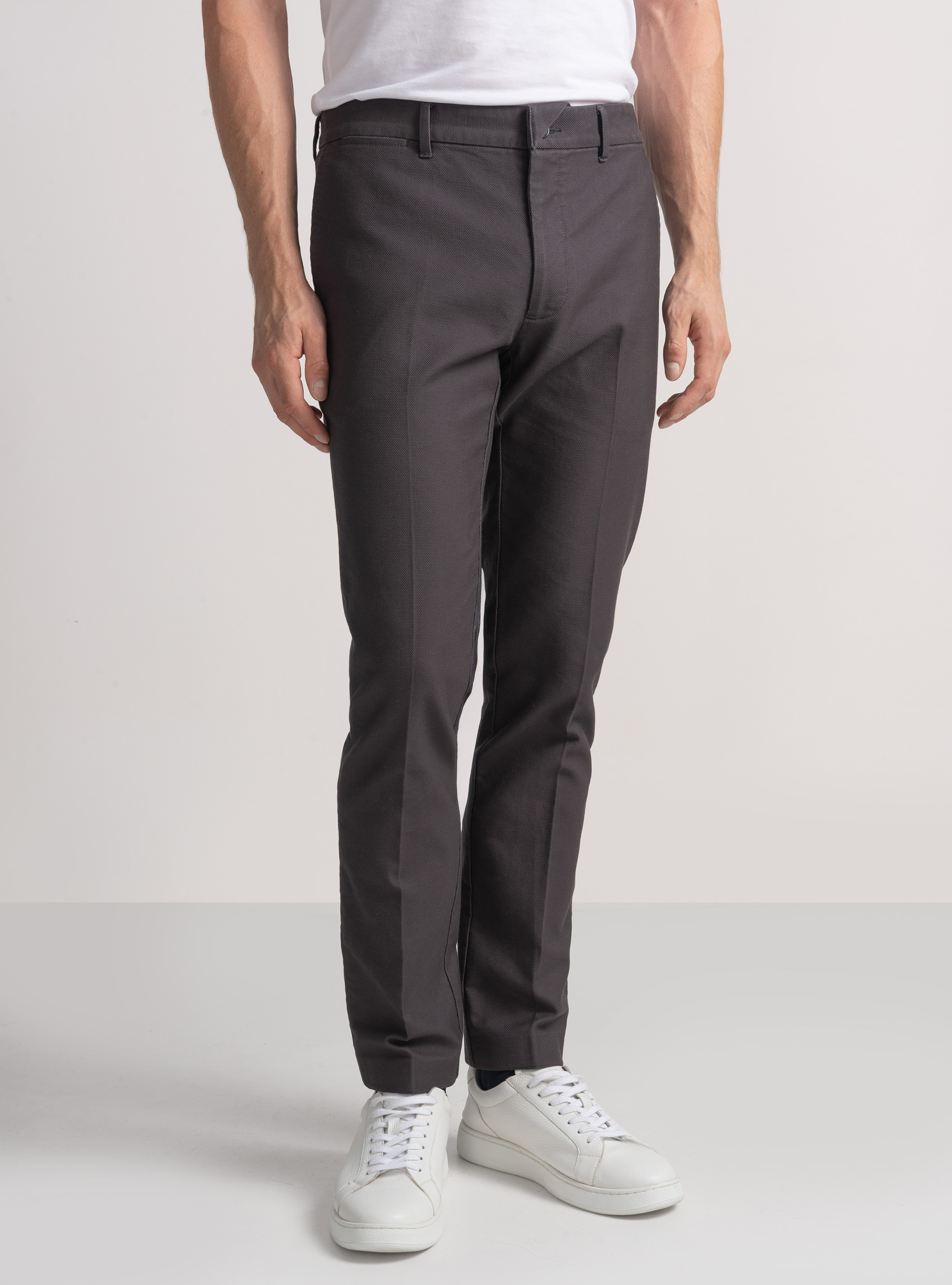 Pantaloni chino slim fit in cotone armaturato, ASFALTO
