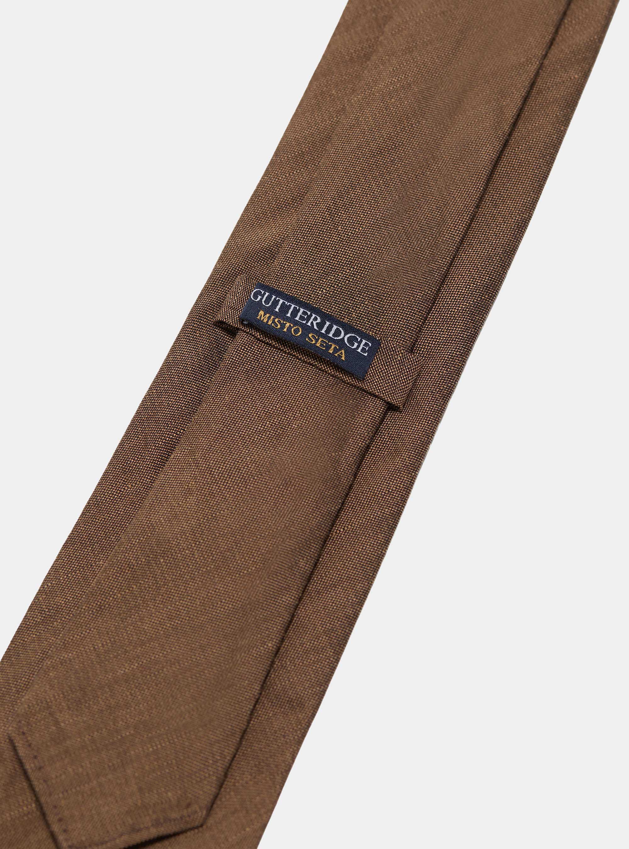 Cravatta in seta e lino, MARRONE