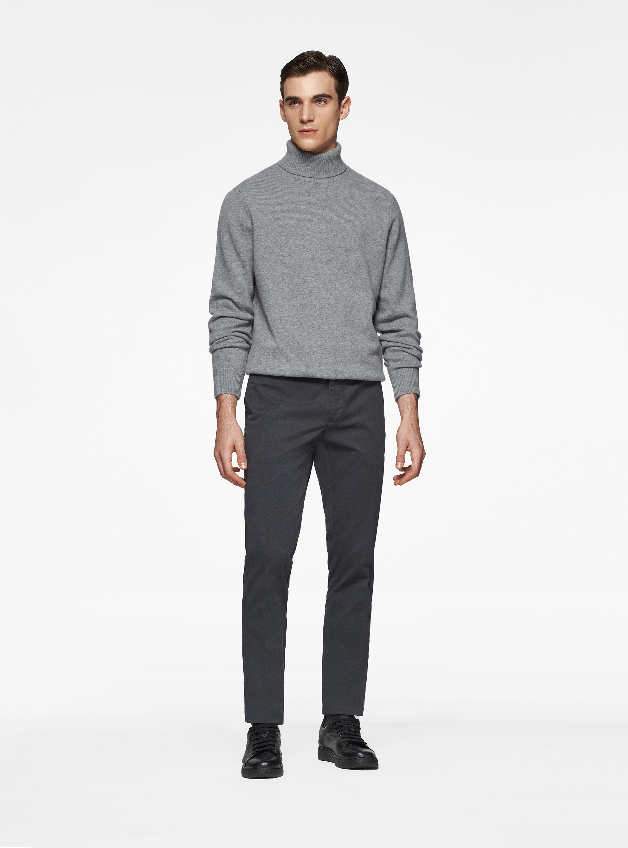 Punto de cuello alto de lana merina, GRIGIO MELANGE 0151C
