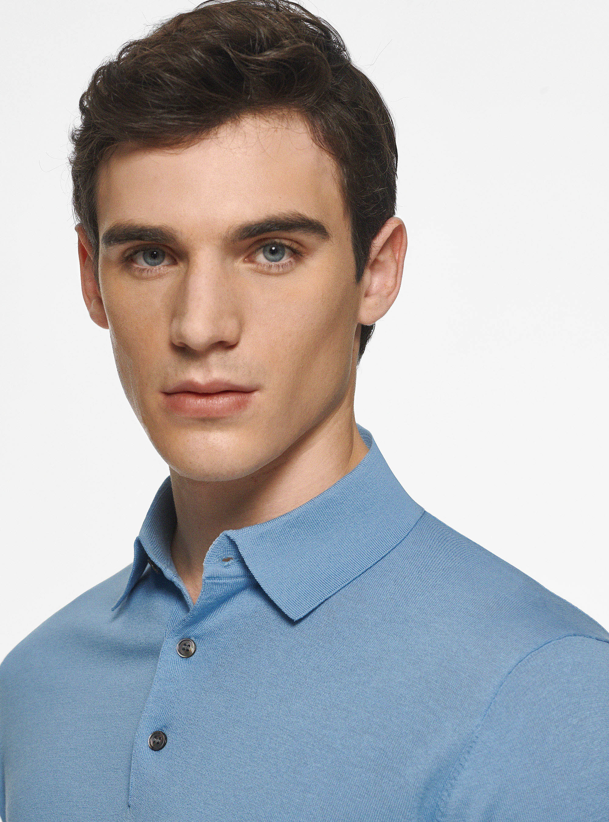 Polo in maglia seta e cotone, AZZURRO