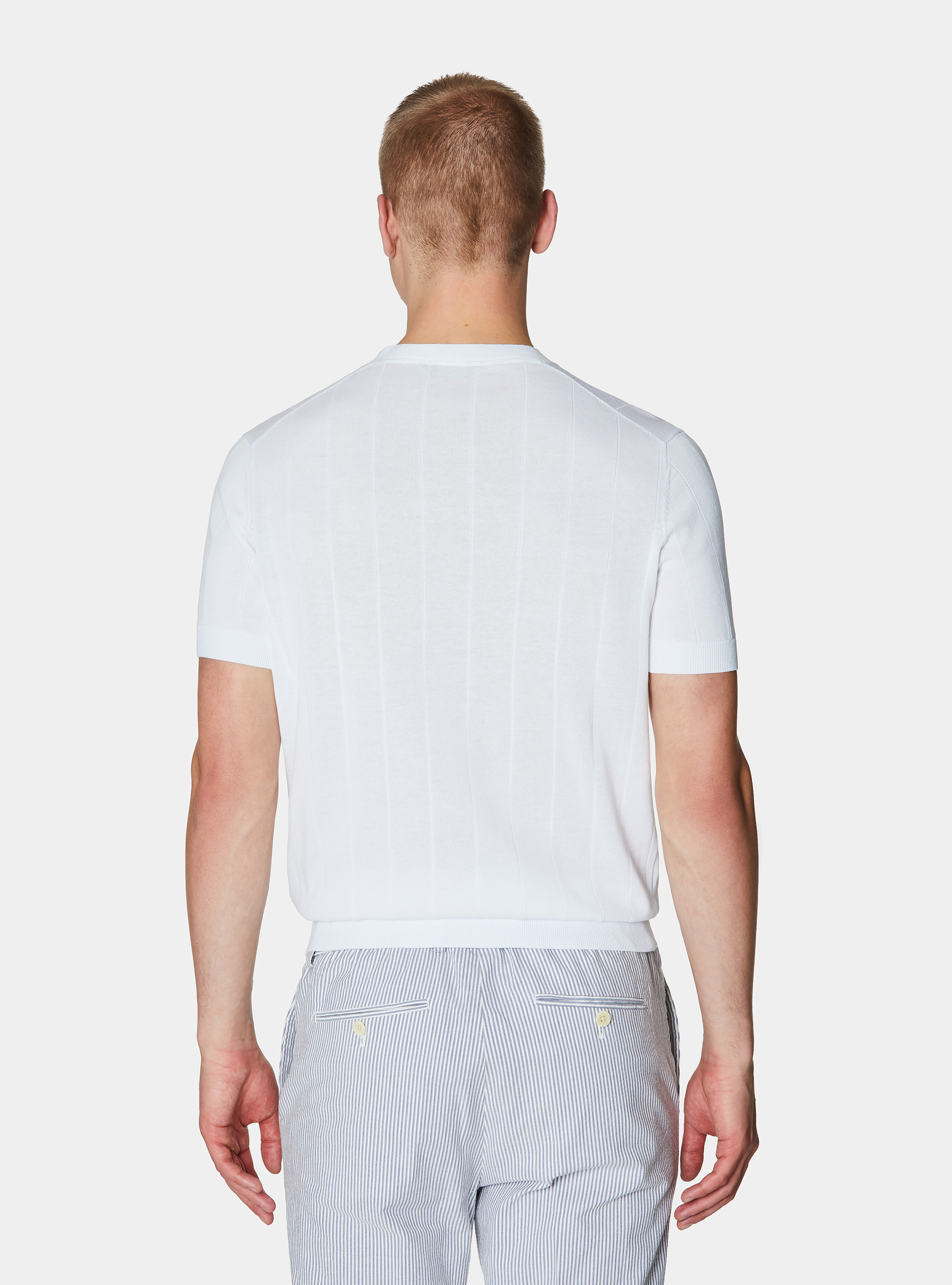 Maglia in puro cotone costa piatta, BIANCO