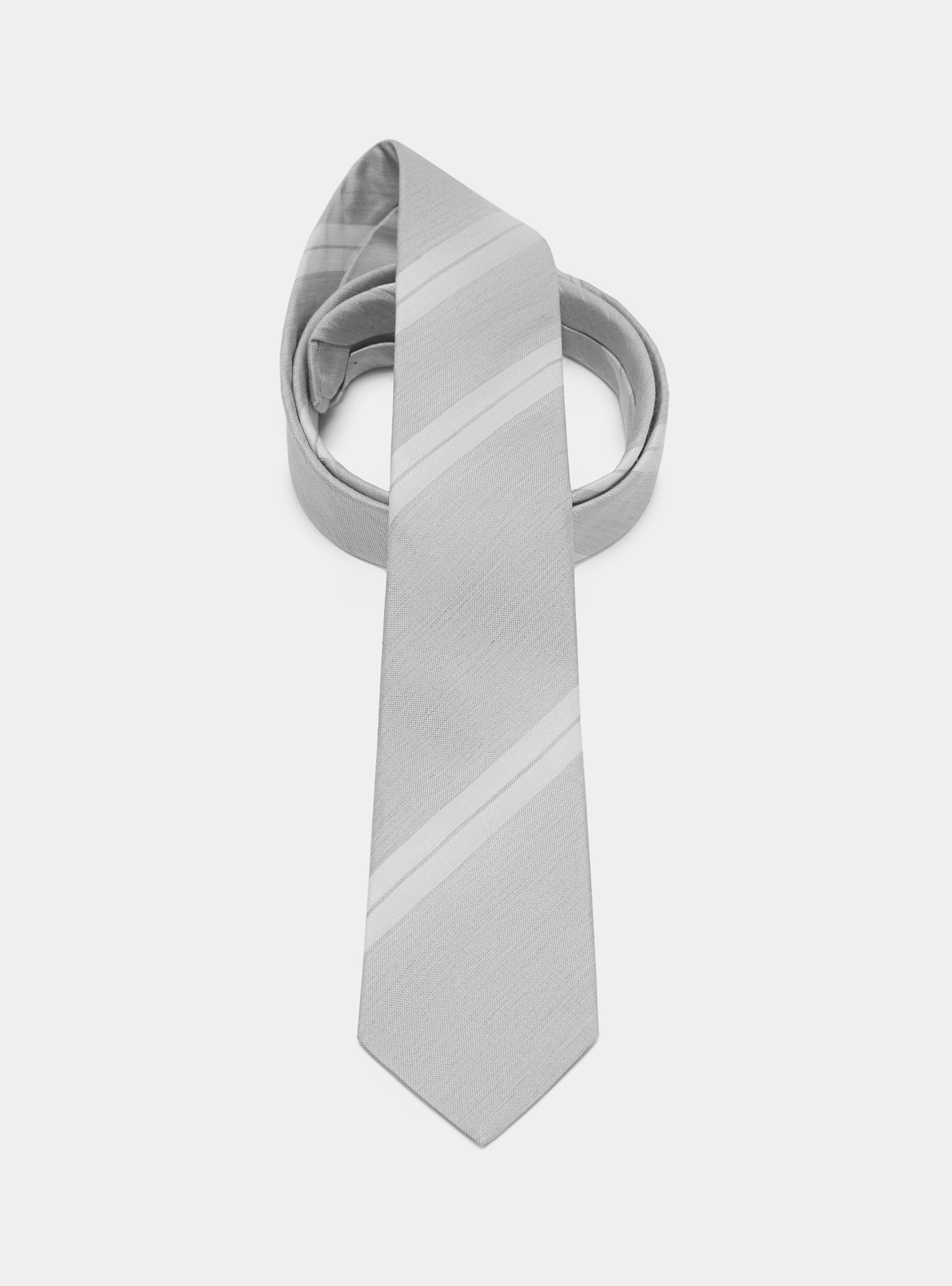 Cravatta rigata in seta e lino, GRIGIO CHIARO 0256C