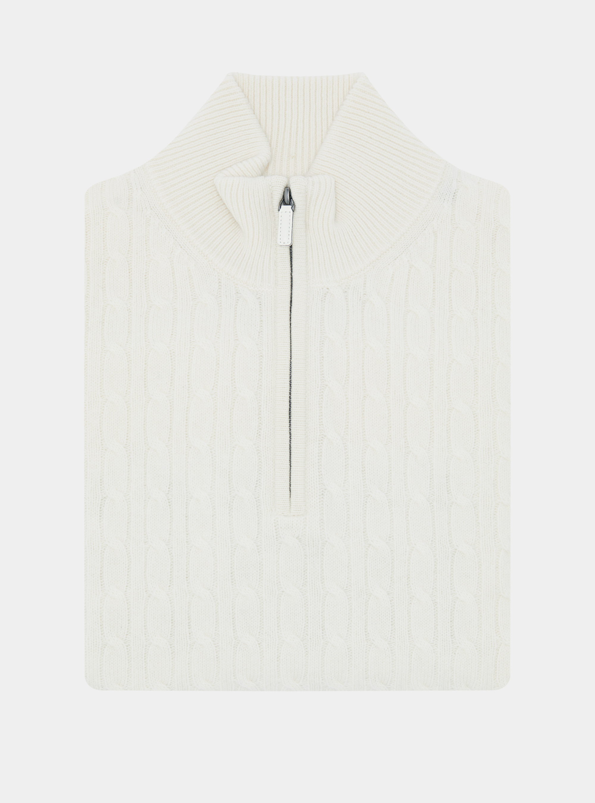 Cable-knit wool and cashmere mock neck sweater, WHITE