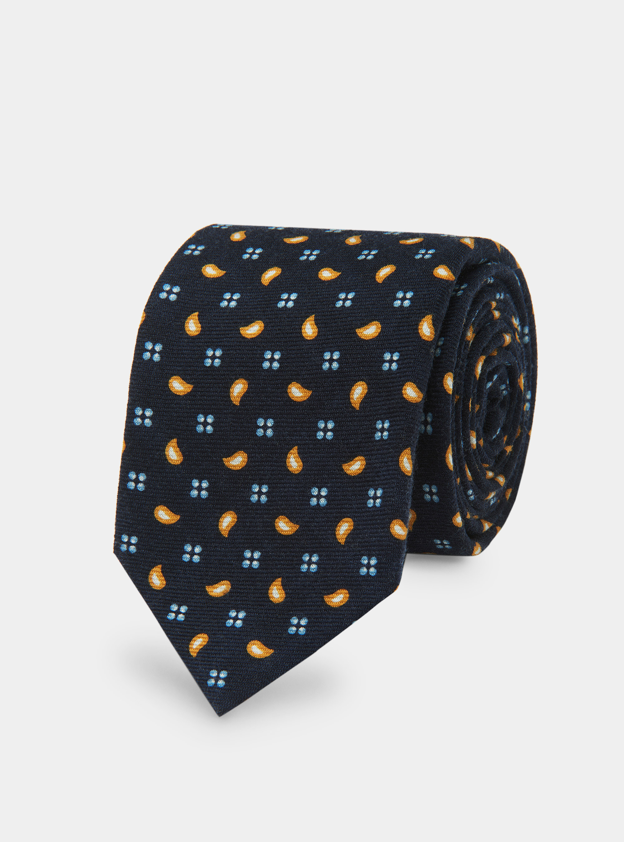 Cravatta in lana con stampa paisley, BLU NAVY