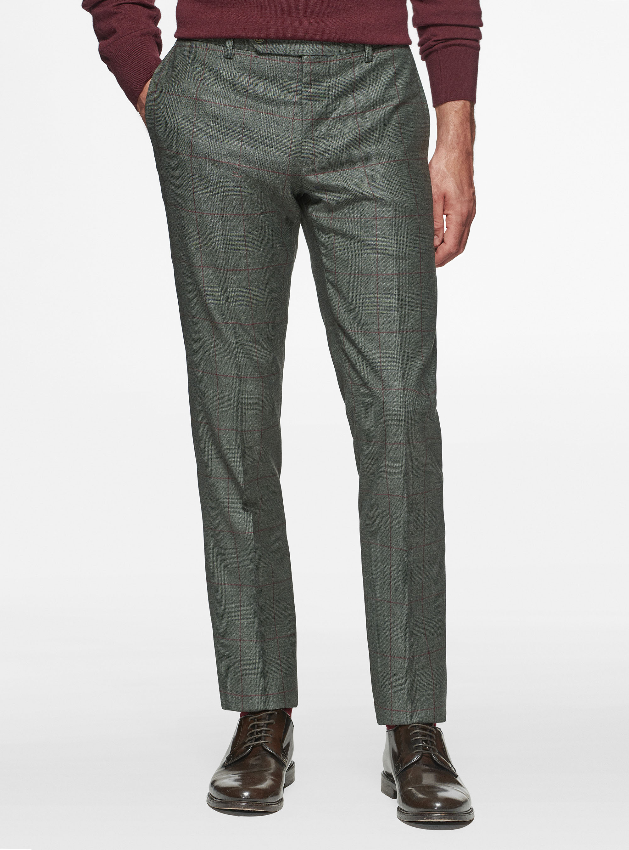 Pantalon en pure laine à motifs, VERT