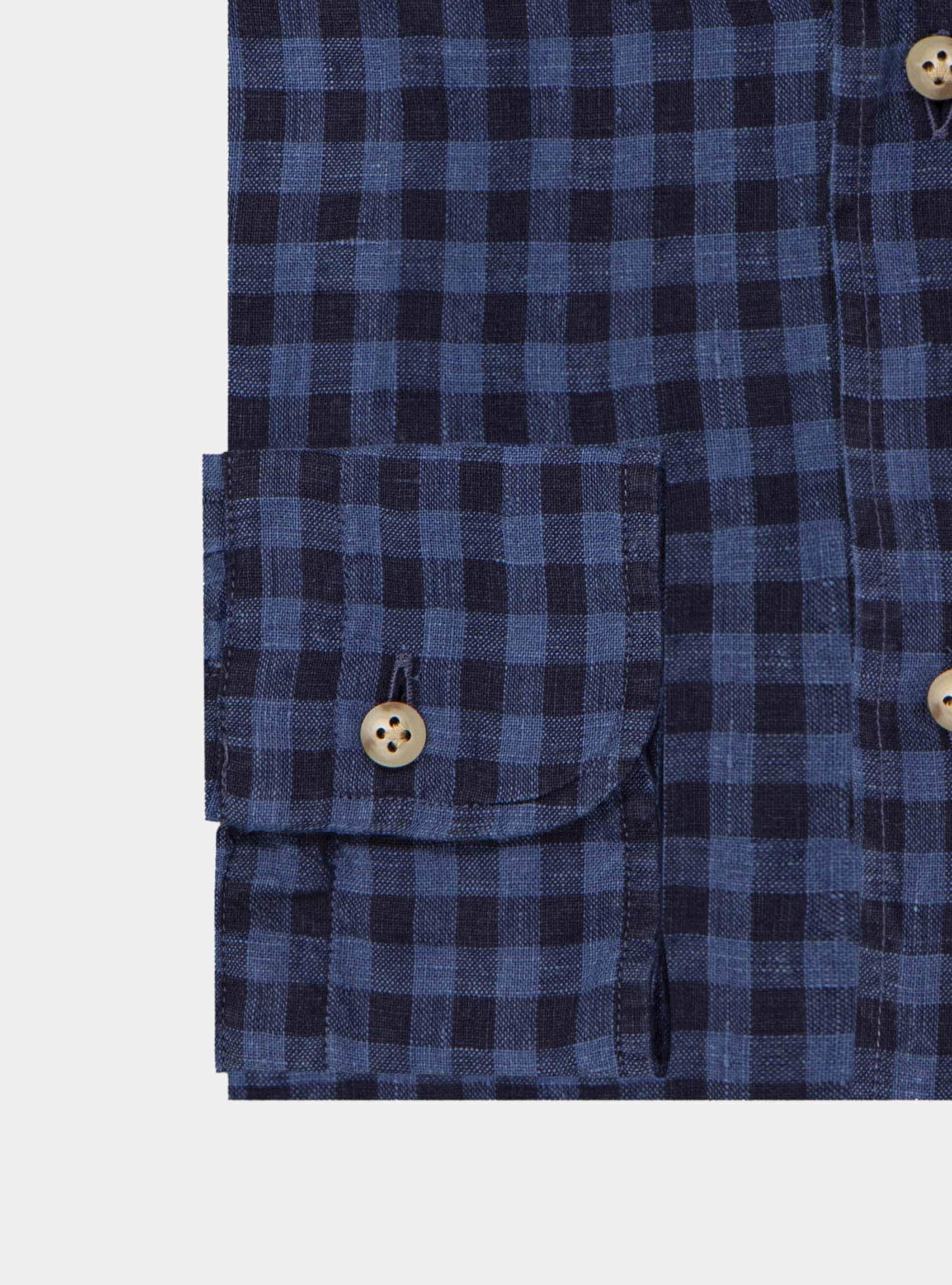 Camicia collo button down in puro lino, BLU