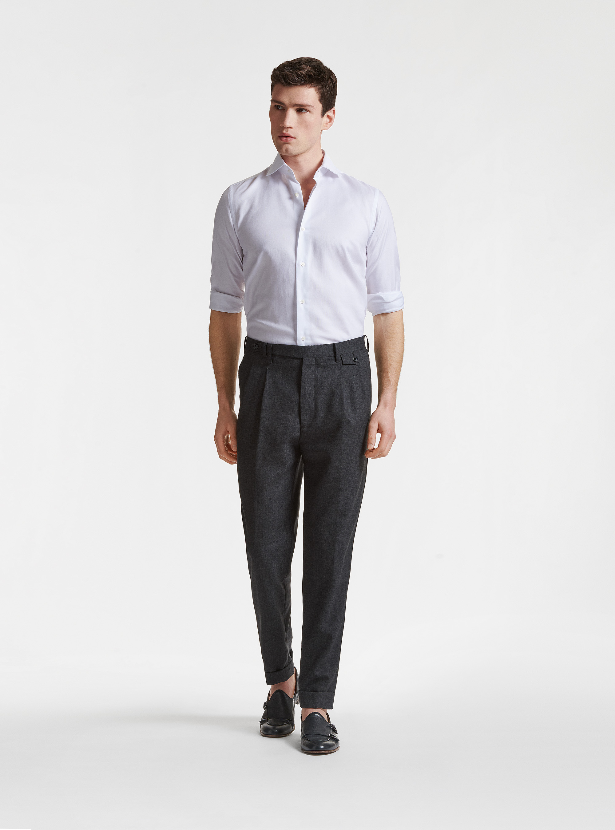 Pantaloni con pinces in pura lana Vitale Barberis Canonico, ASFALTO