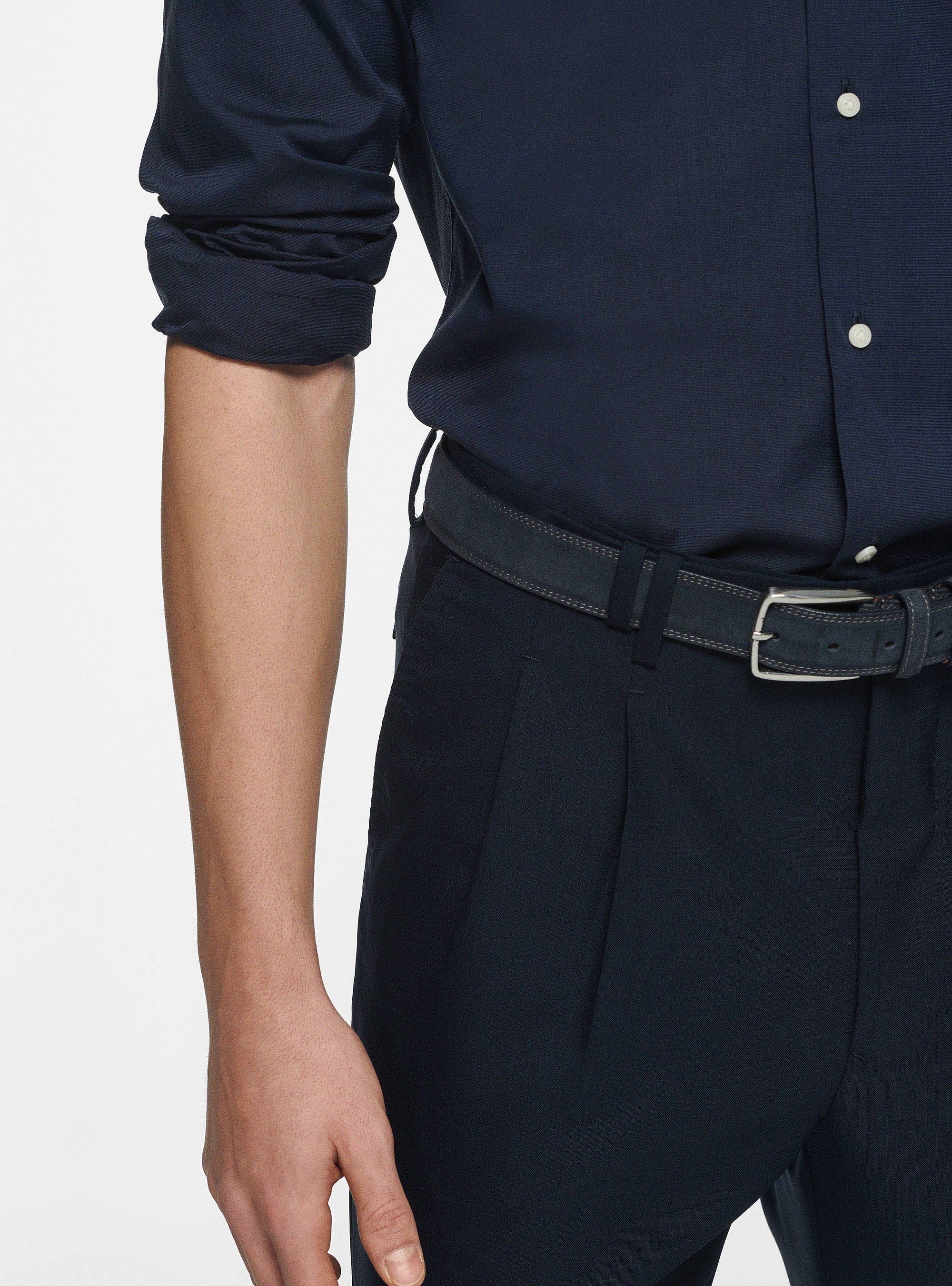 Cotton shirt fil a fil, NAVY BLUE