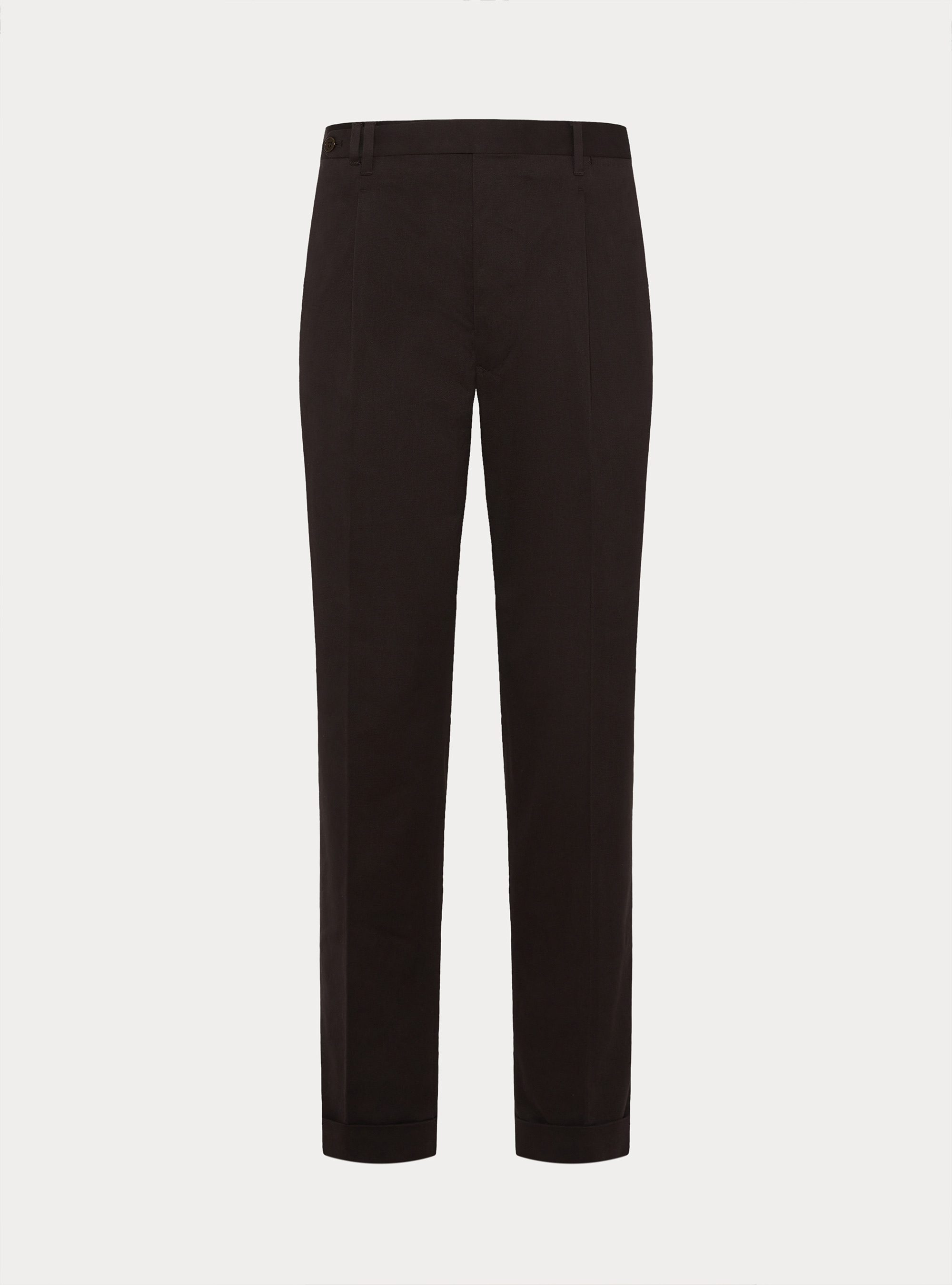 Cotton and cashmere twill pleated trousers, BROWN
