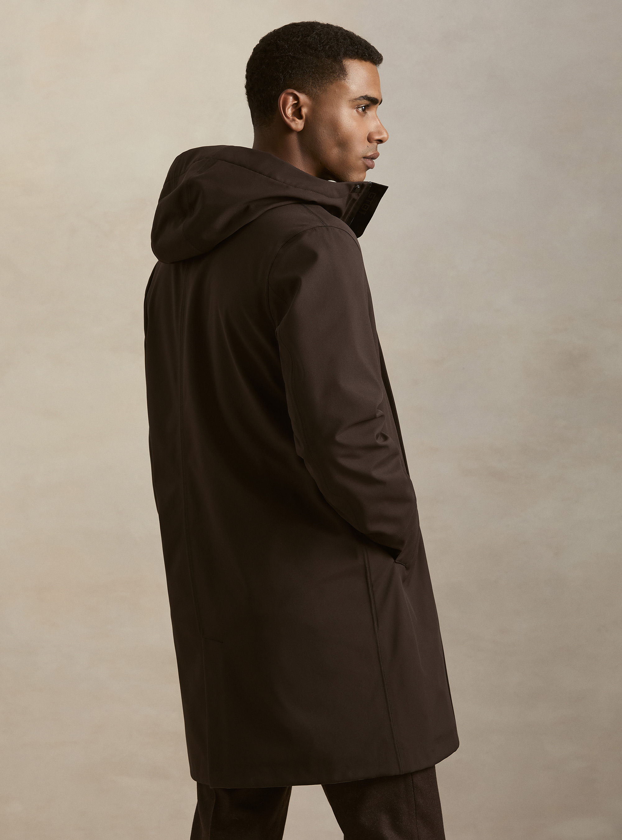 Long technical jacket with a hood, MARRONE 0508C