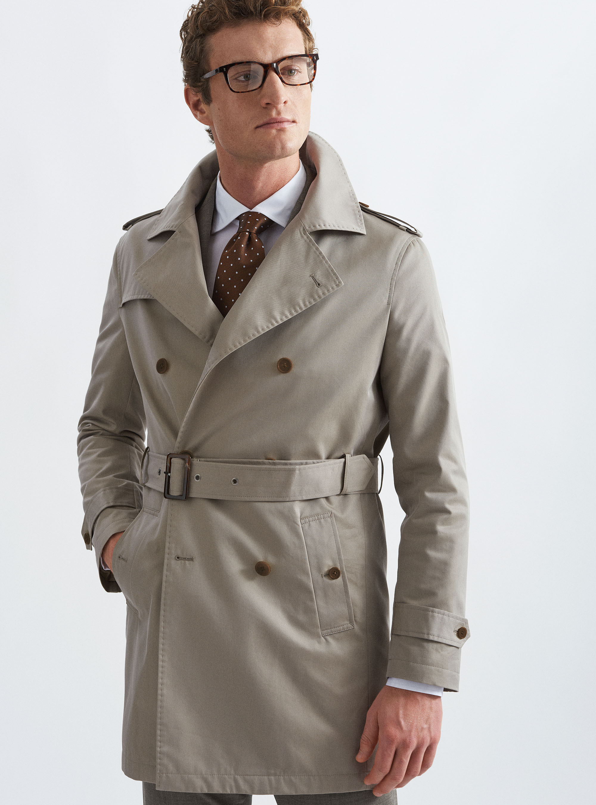 Technical cotton blend double-breasted trench coat