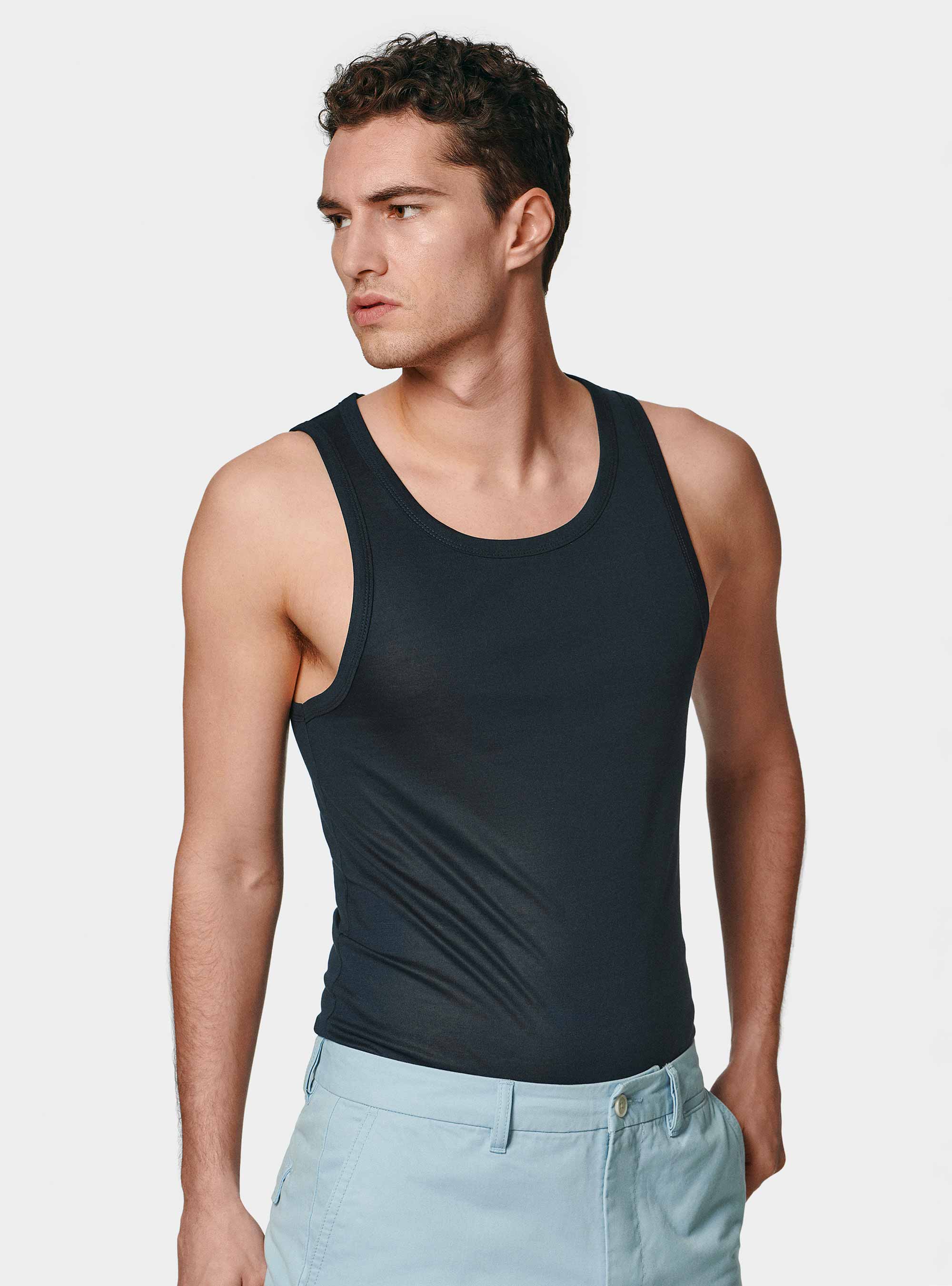 Camiseta de tirantes de hilo de algod&oacute;n, AZUL MARINO