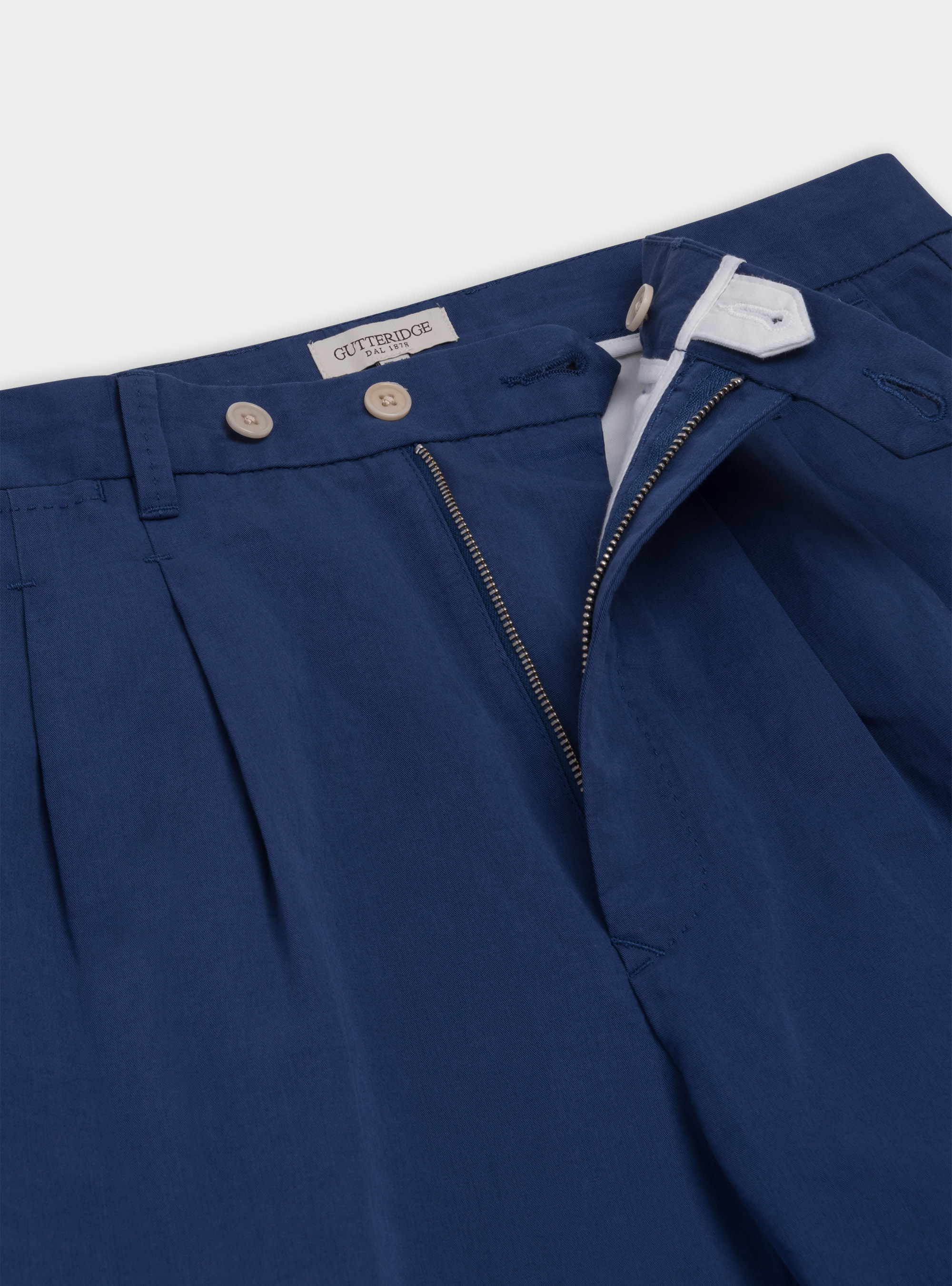 Pantaloni doppia pince in lino e cotone, BLU