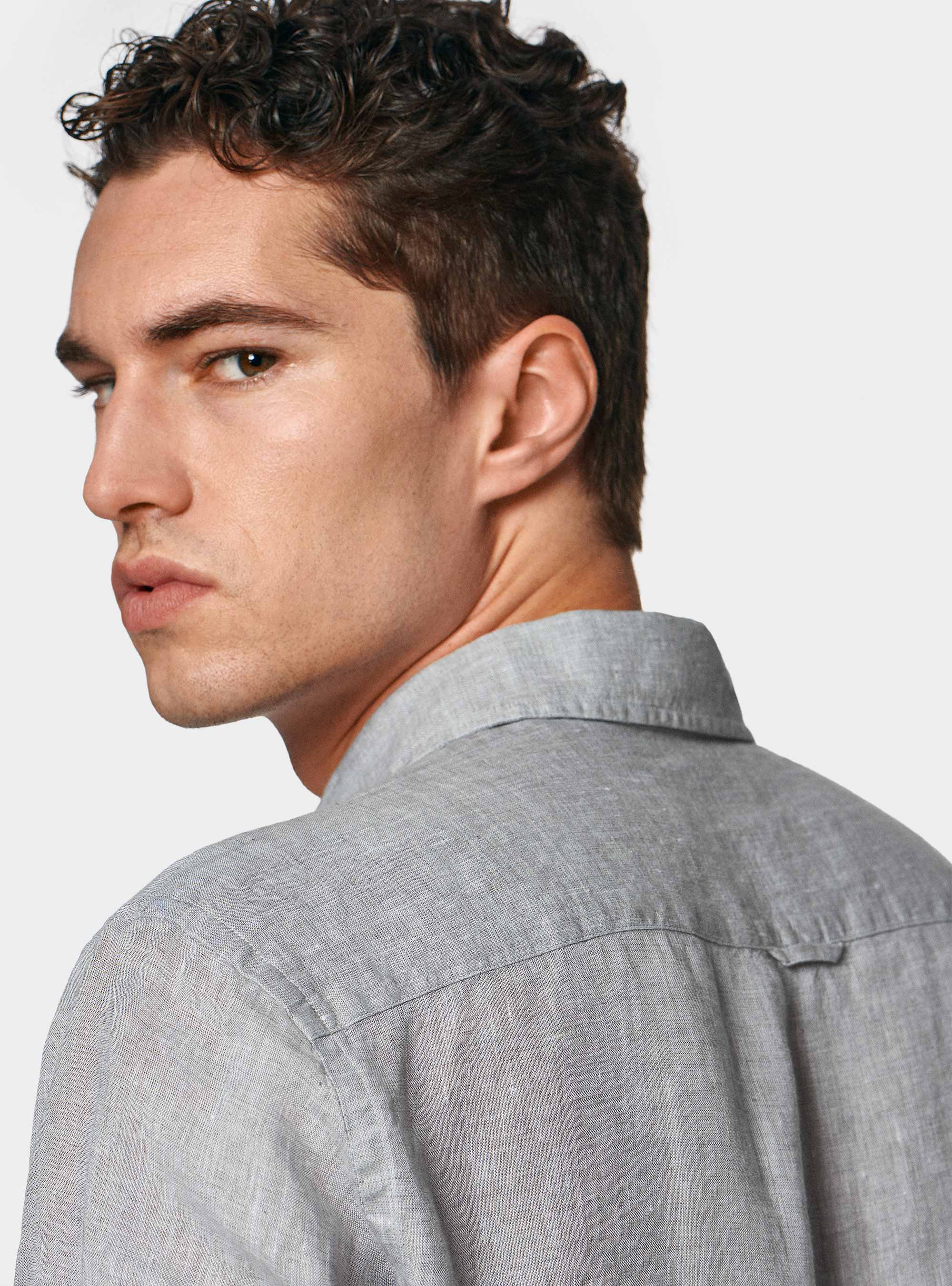 Camicia in puro lino, GRIGIO CHIARO MELANGE