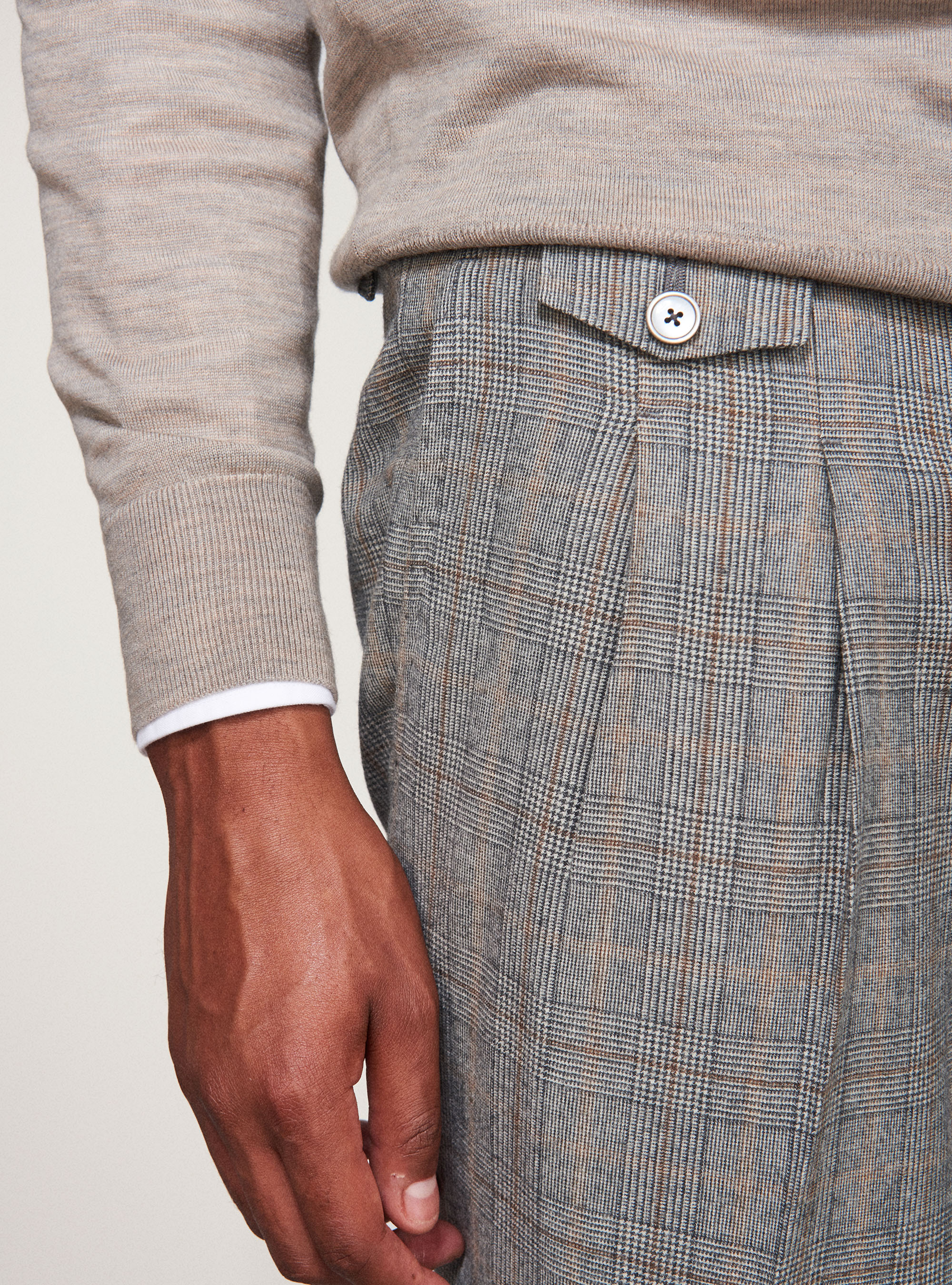 Pantaloni per abito Principe di Galles in lana superfine 120's, GRIGIO CHIARO