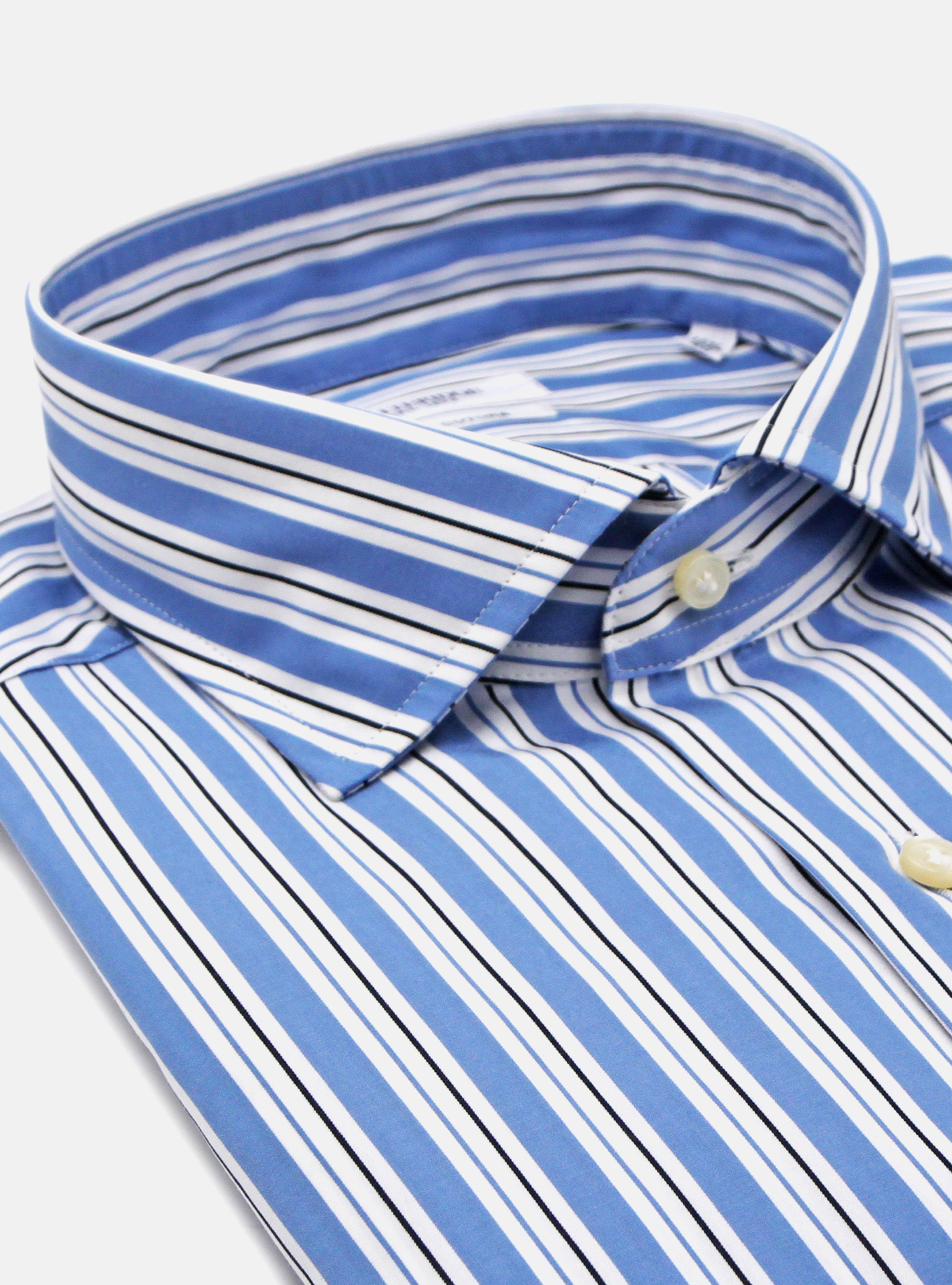 Chemise avec col fran&ccedil;ais &agrave; rayures en popeline de coton, BLEU MARINE