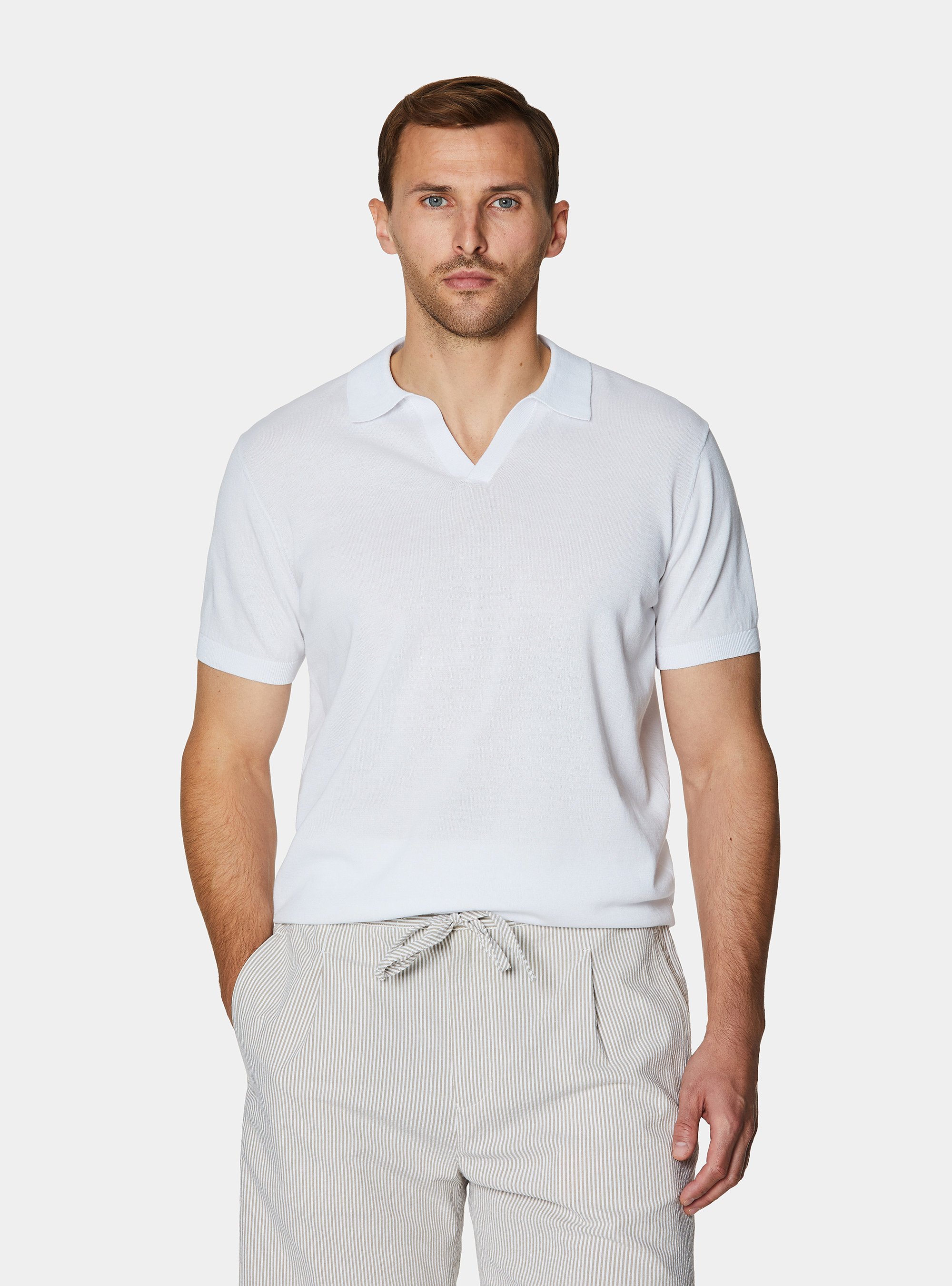 Polo de punto sin botones en algod&oacute;n extrafino, BLANCO