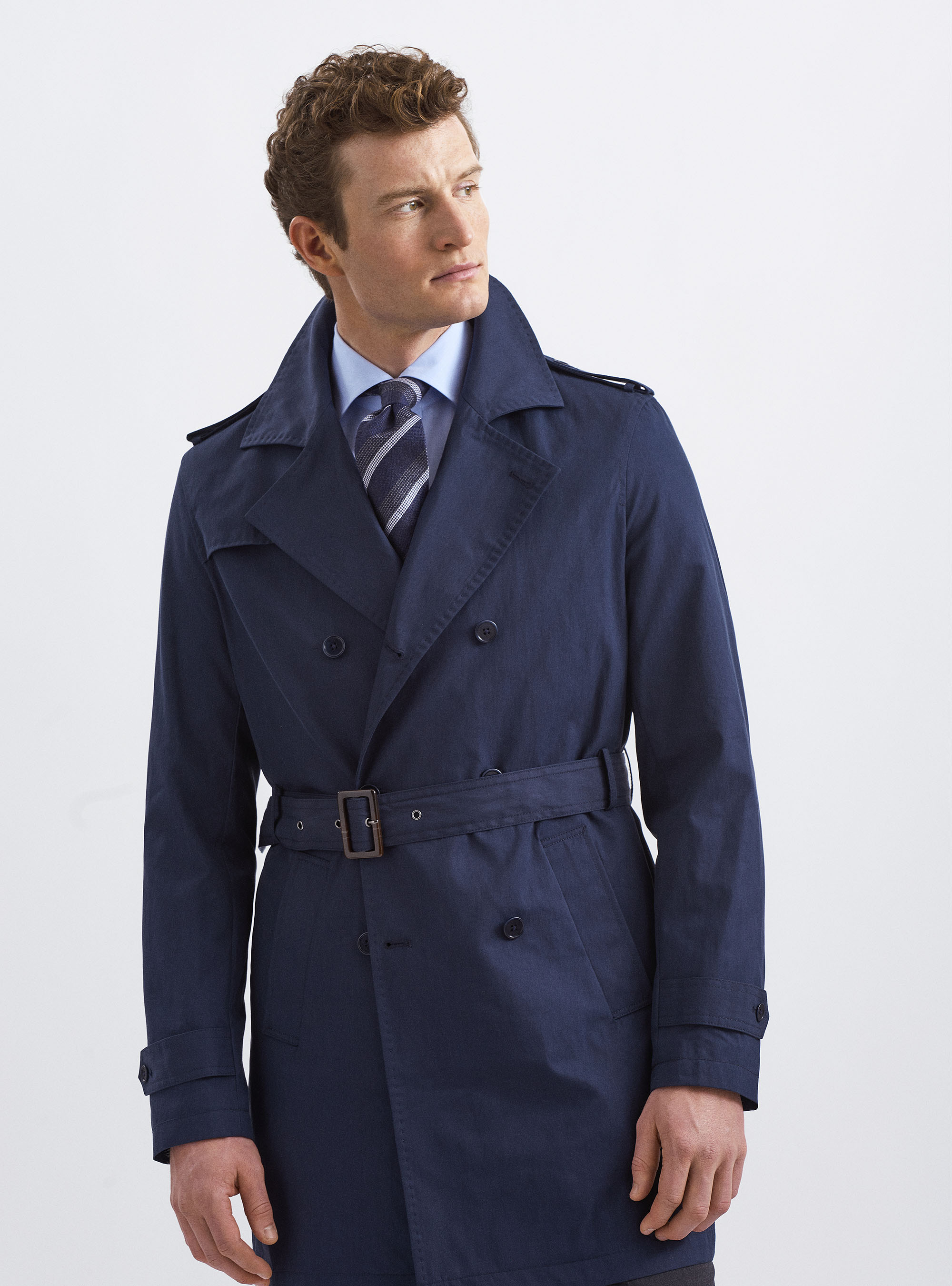 dark blue trench coat