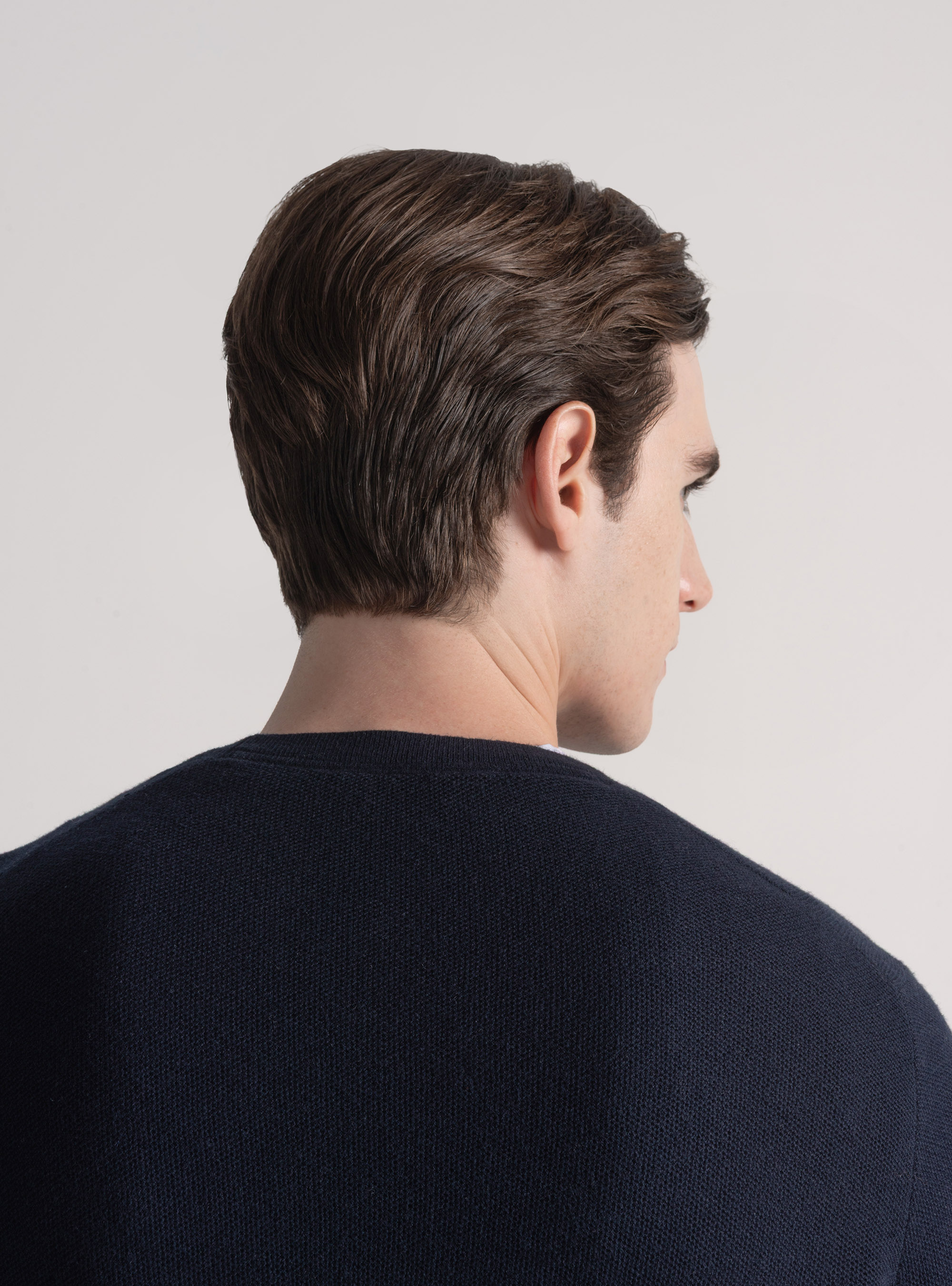 Trikot mit Rundhalsausschnitt aus Baumwolle und Kaschmir mit Wabenmuster, NAVY 0218C