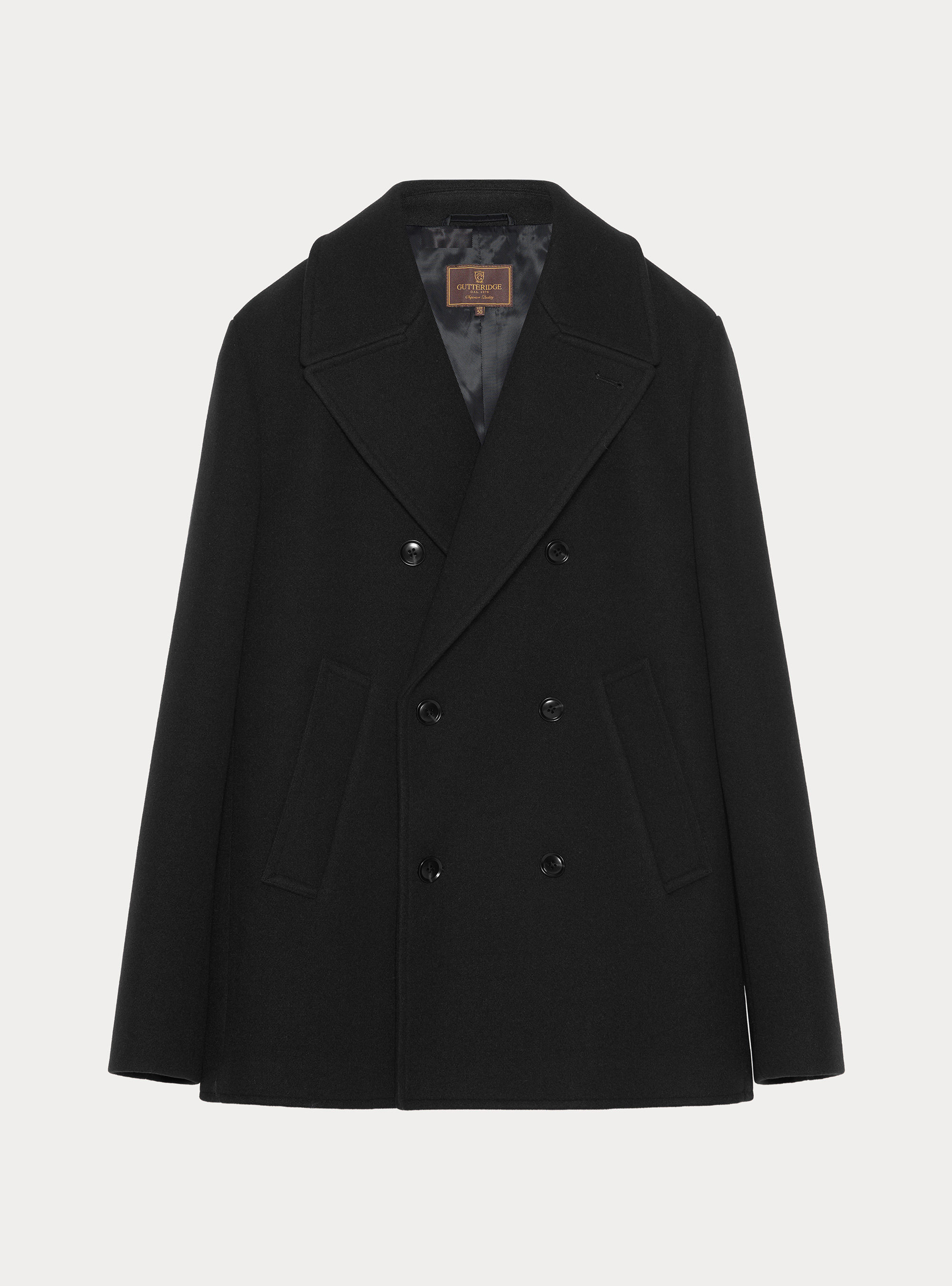 Peacoat doppiopetto tinta unita, BLACK